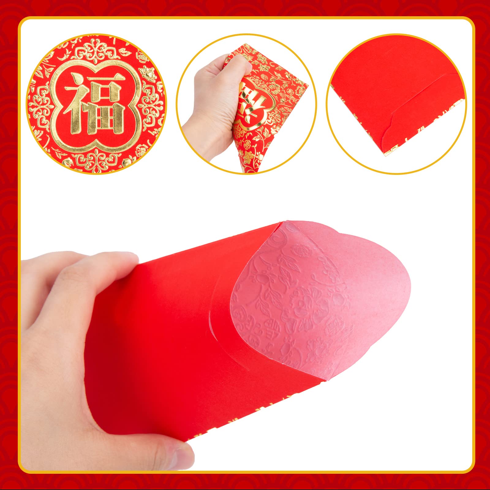 VGOODALL 2025 Chinese New Year Red Envelopes - 36PCS 6.6x3.5 Inch Lucky Money Gift Packets for Lunar New Year, Spring Festival, Weddings & Birthdays | Perfect for Gifting, Celebrations & Good Fortune Wishes