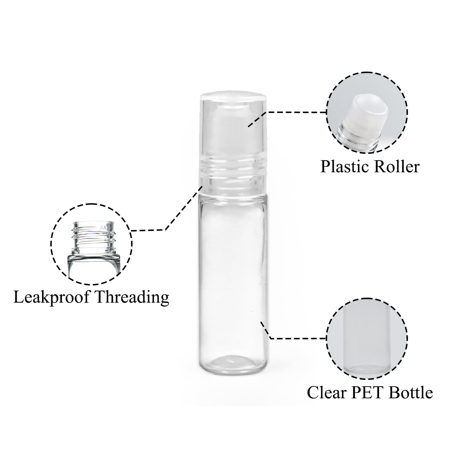 5ml Clear PET Plastic Roll-On Bottle with Plastic Roller & Cap - Essential Oils, Perfumes, Lip Balms - Refillable, Reusable, Leakproof (Pack of 6) | Perfect for DIY Aromatherapy, Travel & Gift Sets