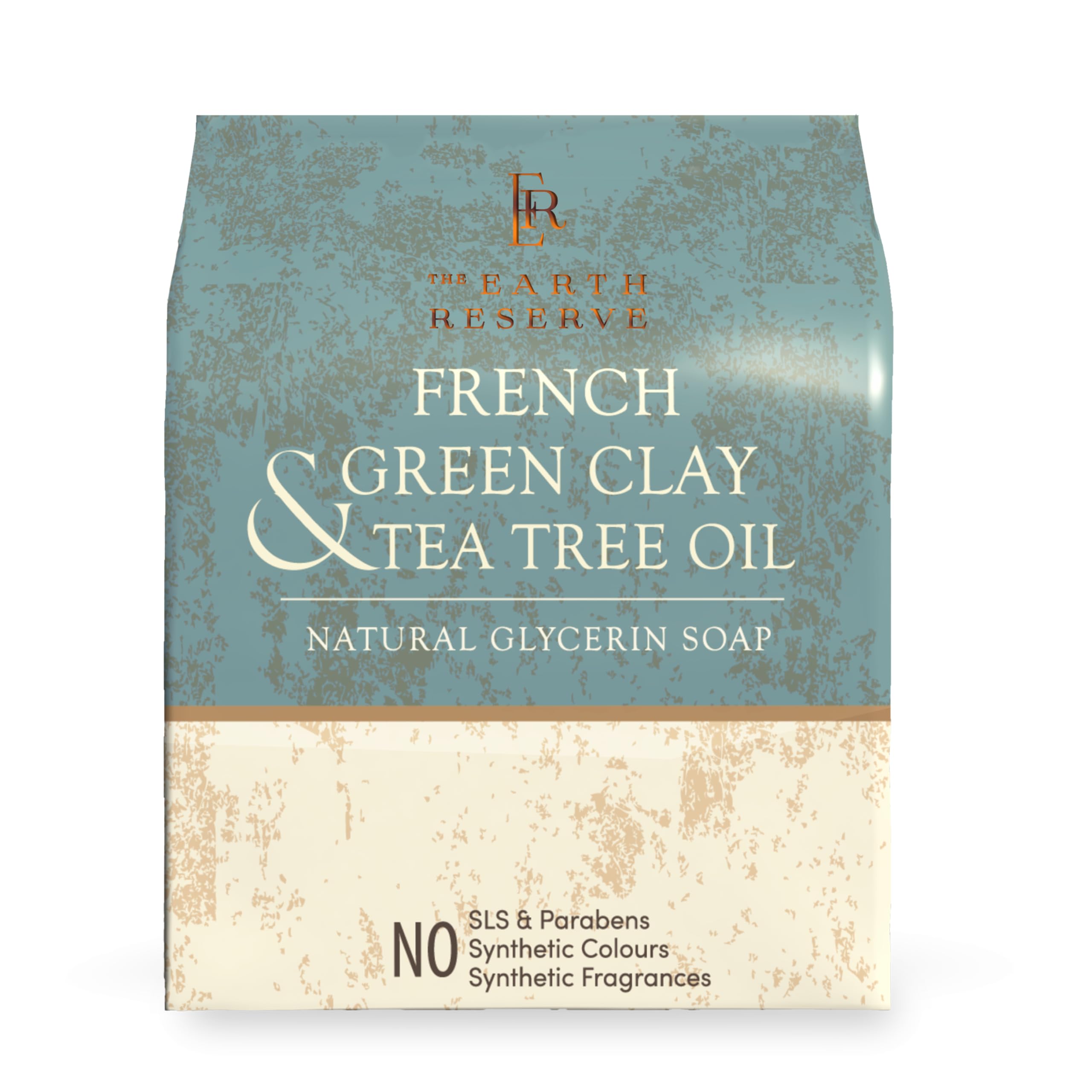 Earth Reserve French Green Clay & Tea Tree Oil Soap | Handmade Natural Glycerin Bar Soap (100g) for Acne, Oily Skin & Deep Cleansing | Vegan, Cruelty-Free Skincare for Face & Body