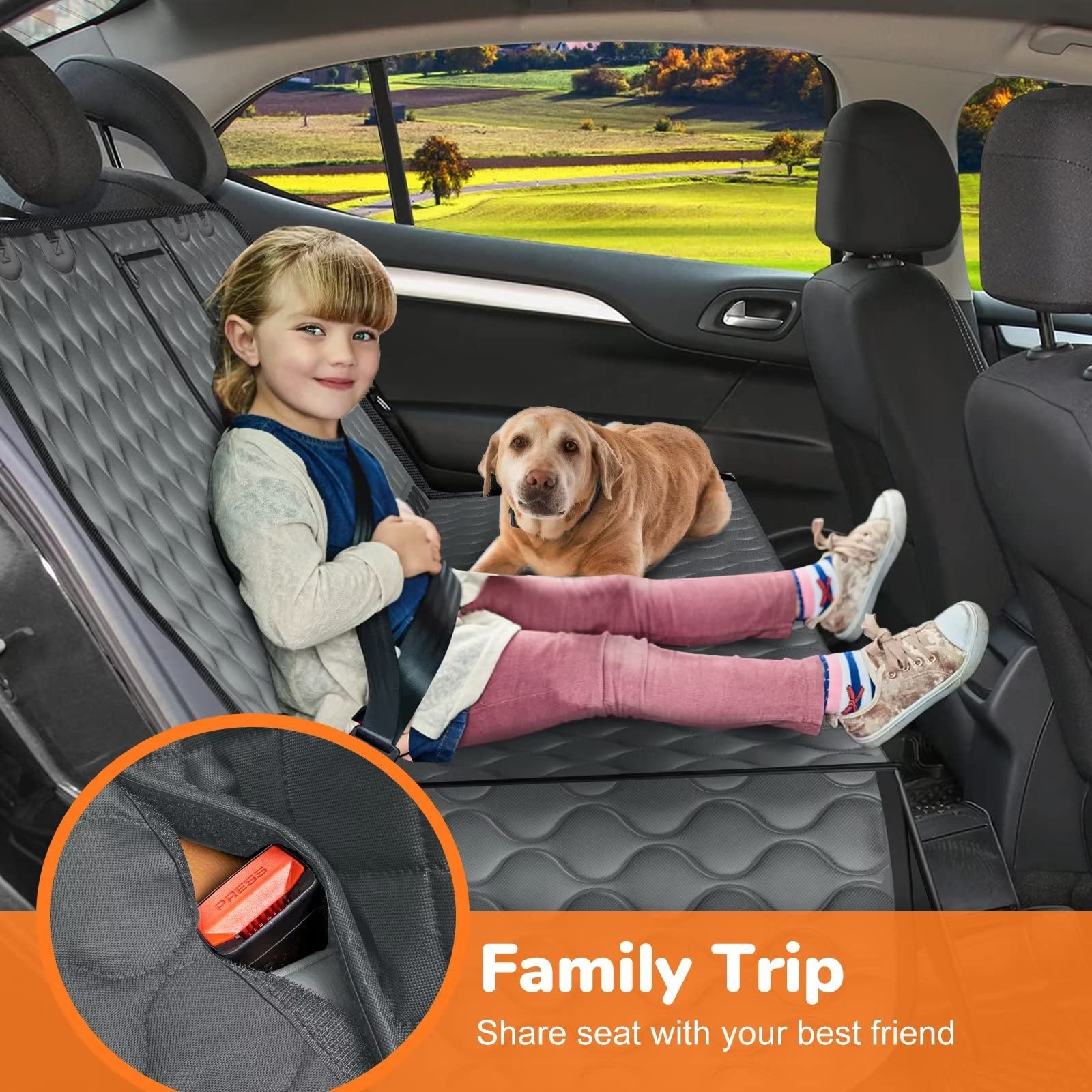 URPOWER Waterproof Dog Car Seat Cover for Back Seat - Non-Slip Pet Bench Seat Protector Fits Full Size SUVs & Trucks with Middle Armrest | Durable Rear Seat Cover for Pets & Kids | Perfect for Road Trips, Travel & Daily Commute