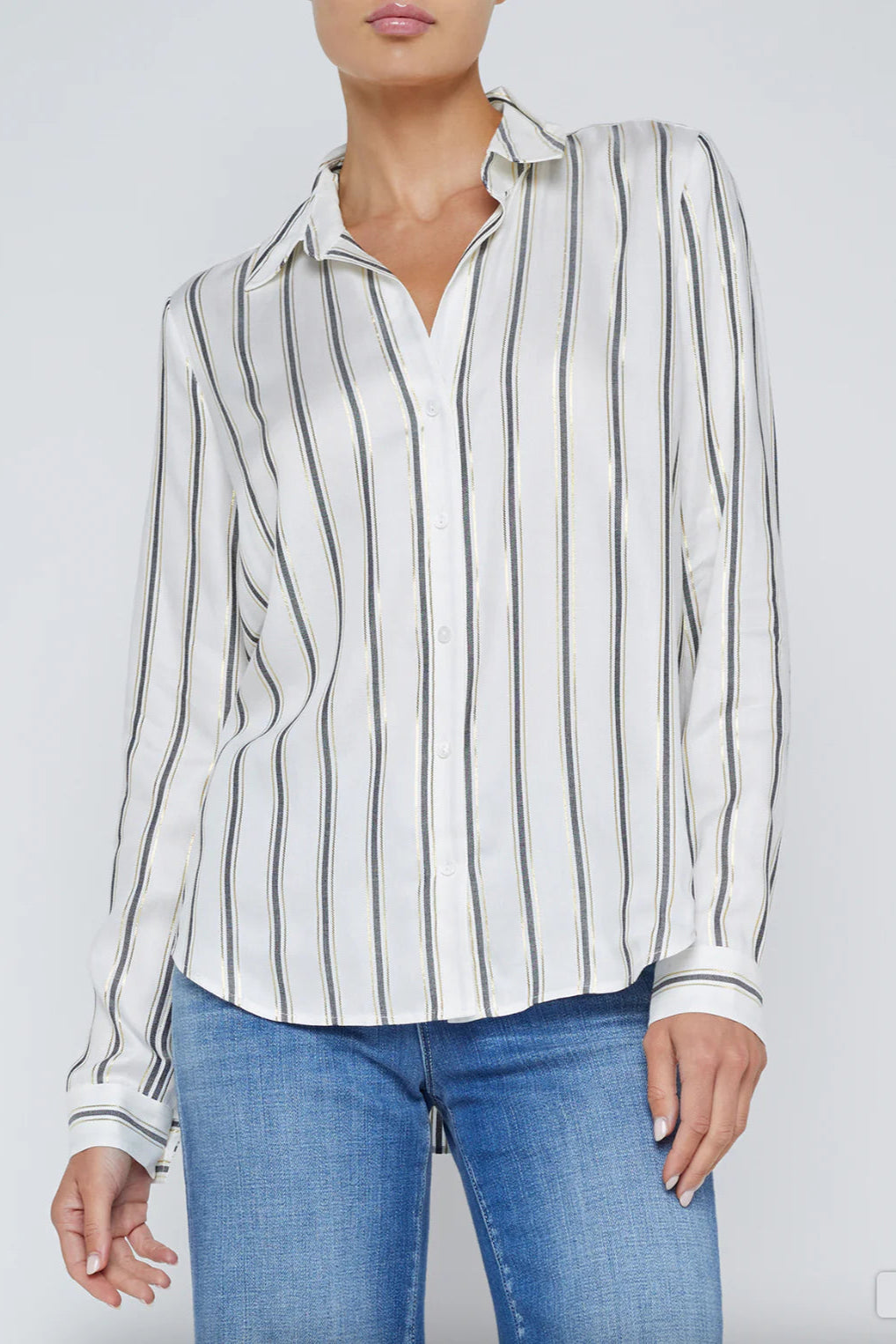 L'Agence Holly Striped Blouse for Women - Stylish Long Sleeve Button Down Shirt | Office Wear, Casual Outfits & Date Night Fashion