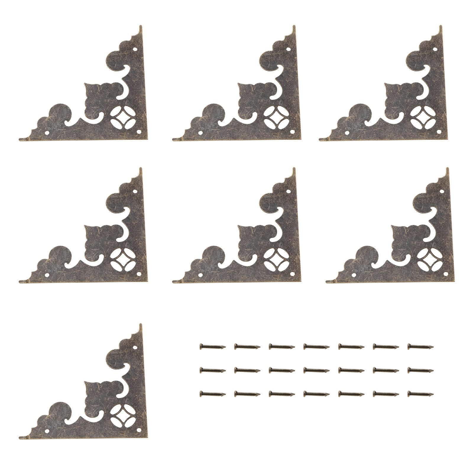 24Pcs Vintage Metal Antique Decorative Box Corner Protectors - Triangle Cabinet Corner Guards for Furniture Protection & Home Decor (Antique Style) - Perfect for Jewelry Boxes, Wooden Chests & Vintage Furniture Restoration