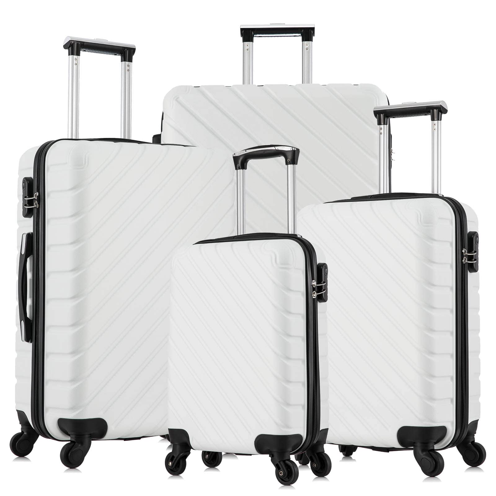 4-Piece Spinner Wheel Luggage Set with Free Covers & Hangers - 18-28 Inch Carry-On Suitcases (White) | Perfect for Family Vacations, Business Trips & International Travel