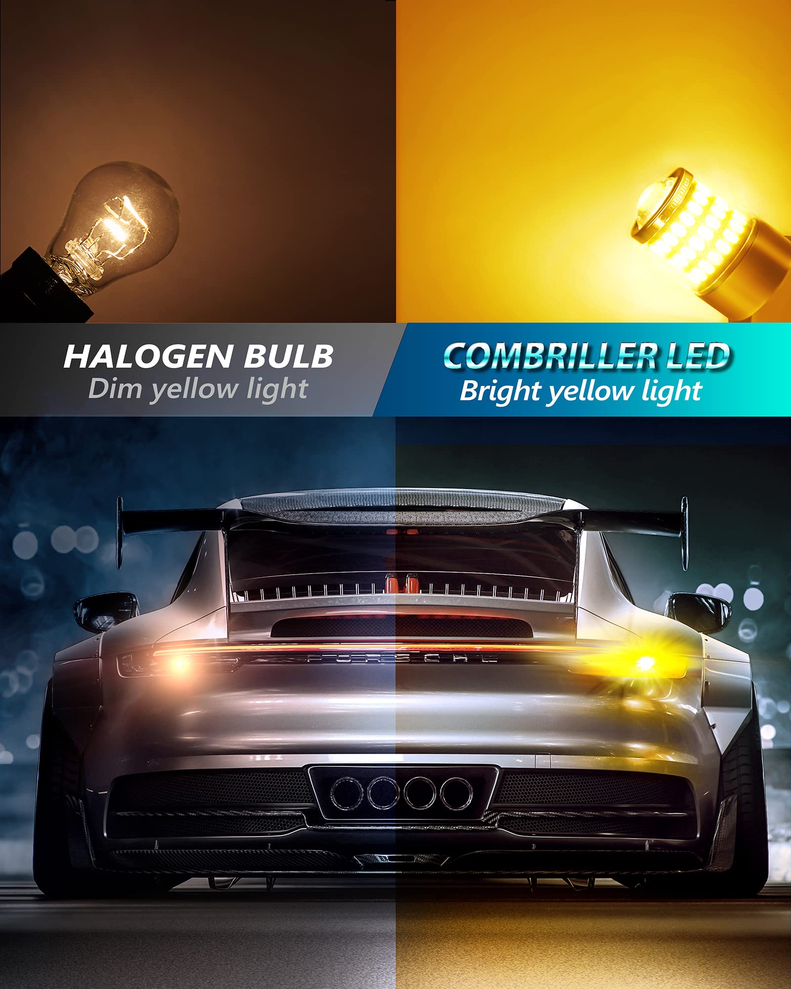 Combriller 3157 LED Bulb Amber Yellow - 3056 3156 3057 4157 LED Replacement Bulbs for Turn Signal, Brake & Tail Lights - Car, RV, Truck Blinker Bulbs (2-Pack) - Perfect for Night Driving & Enhanced Visibility