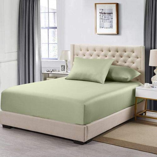 Luxury 600 Thread Count Queen Size Fitted Sheet - Soft & Breathable Solid Sage Green Bed Sheet for Comfortable Sleep | Perfect for Master Bedroom, Guest Room & Vacation Homes