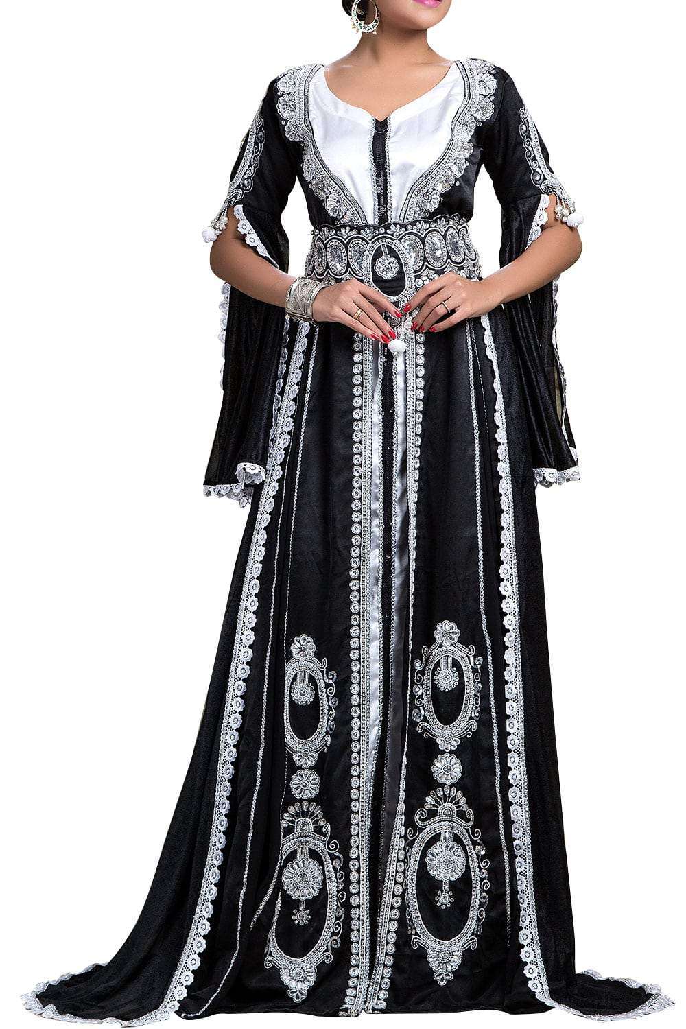 Elegant Black Georgette Moroccan Kaftan for Brides - Perfect for Wedding Ceremonies, Bridal Showers & Special Occasions