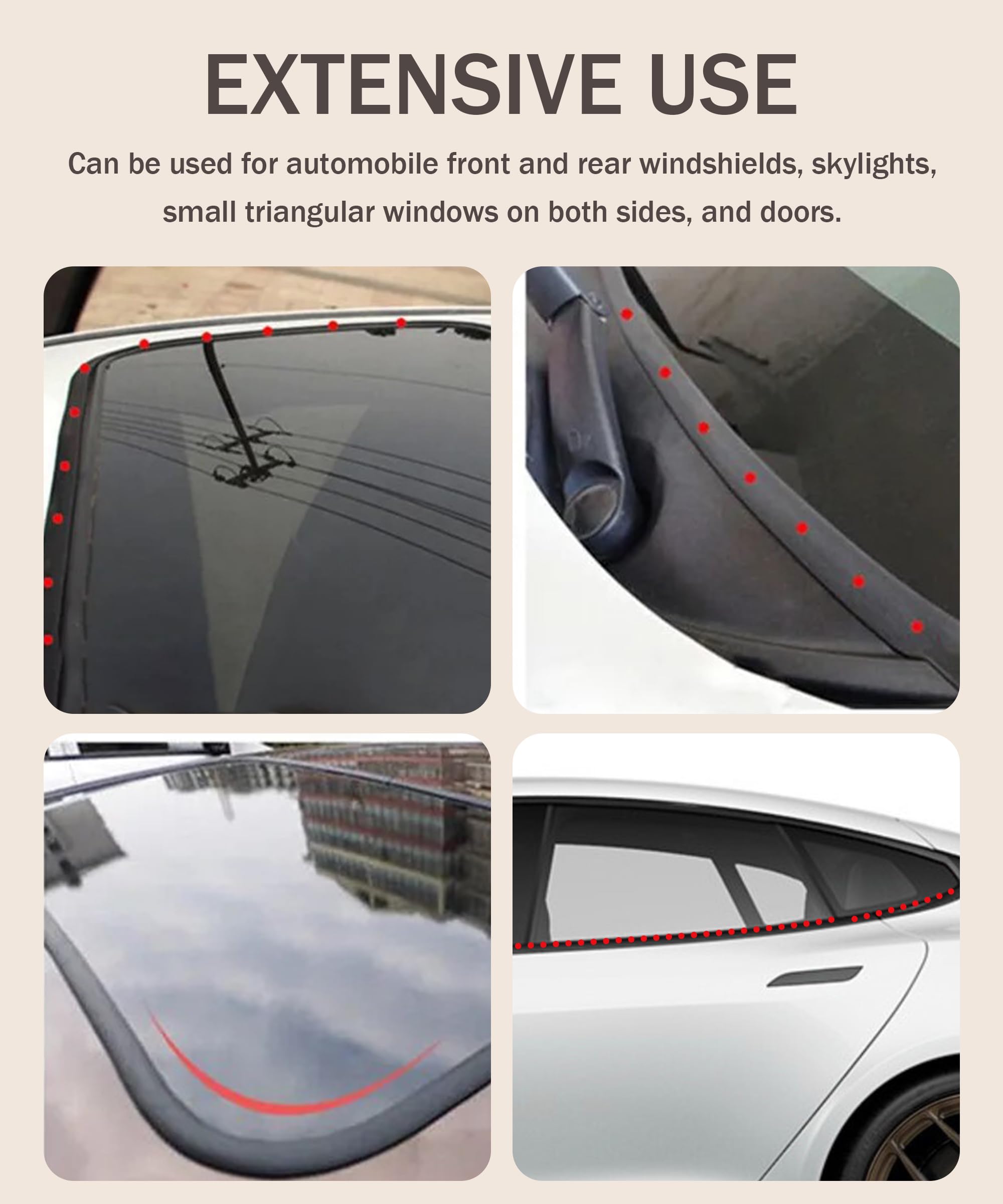 16.4Ft Car Weather Stripping - Sunroof Seal, Windshield Rubber Strip, Edge Trim for Front/Rear Windshield, Windows - Durable Car Accessories for All-Weather Protection