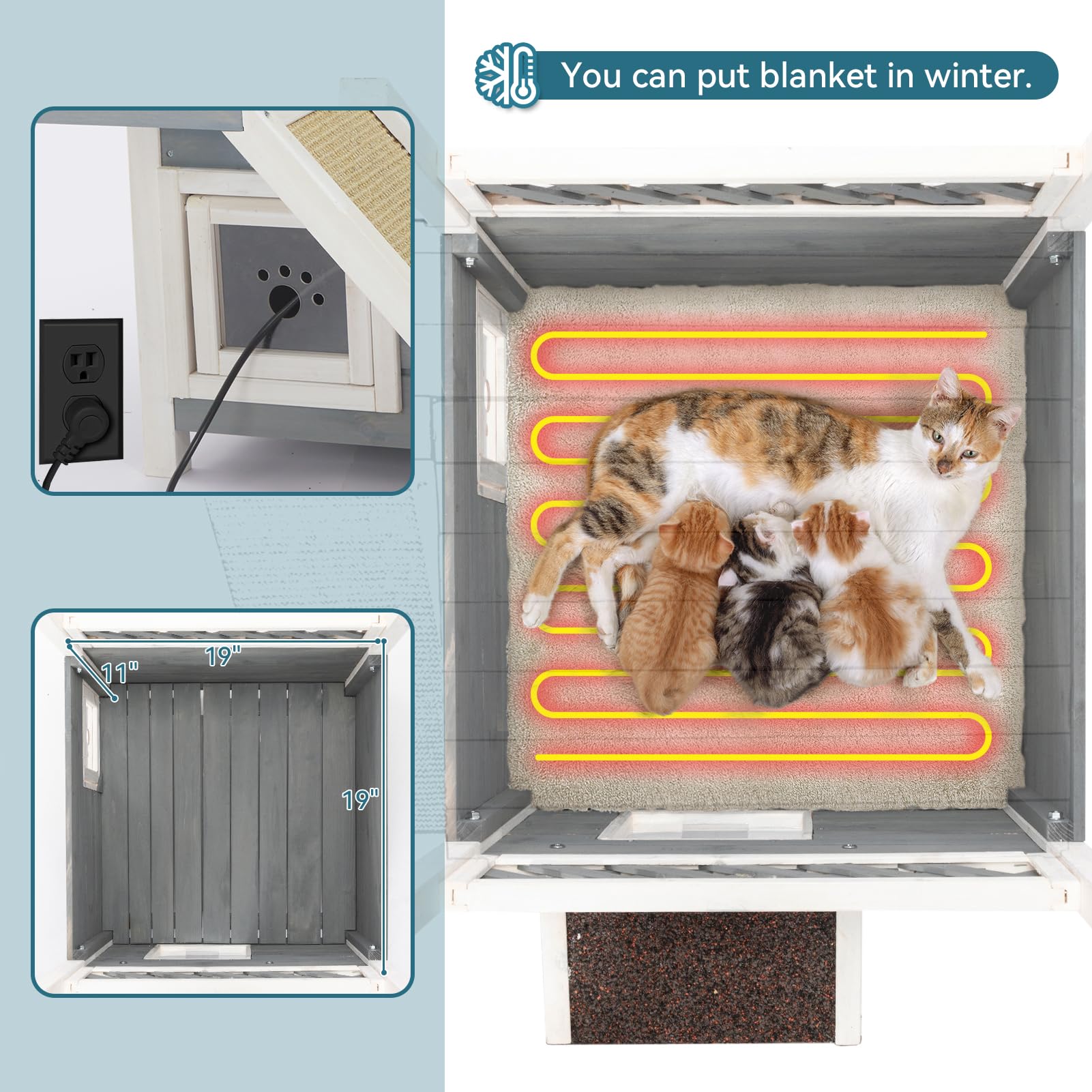 Petsfit Outdoor Cat House - Weatherproof & Waterproof Shelter for Feral Cats with Scratching Pad & Windproof Door Flap - Perfect for Backyards, Gardens & Outdoor Cat Protection