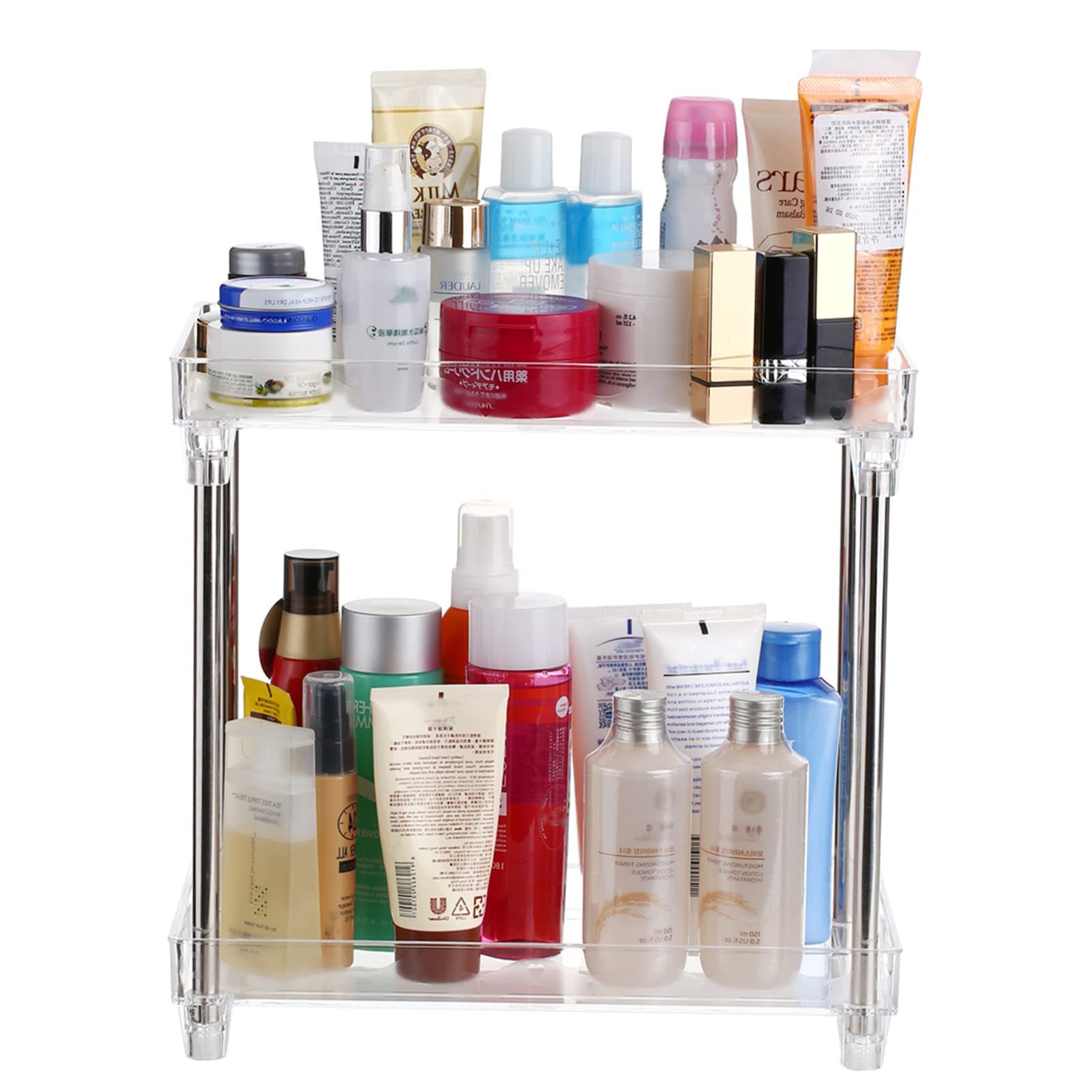 Kavolet 2-Tier Clear Acrylic Bathroom Organizer - Countertop Cosmetic Display Case & Storage Shelf for Perfume, Skincare, Makeup - Perfect for Vanity, Dresser, Counter Organization (Ideal for Small Spaces & Clutter-Free Bathroom Decor)