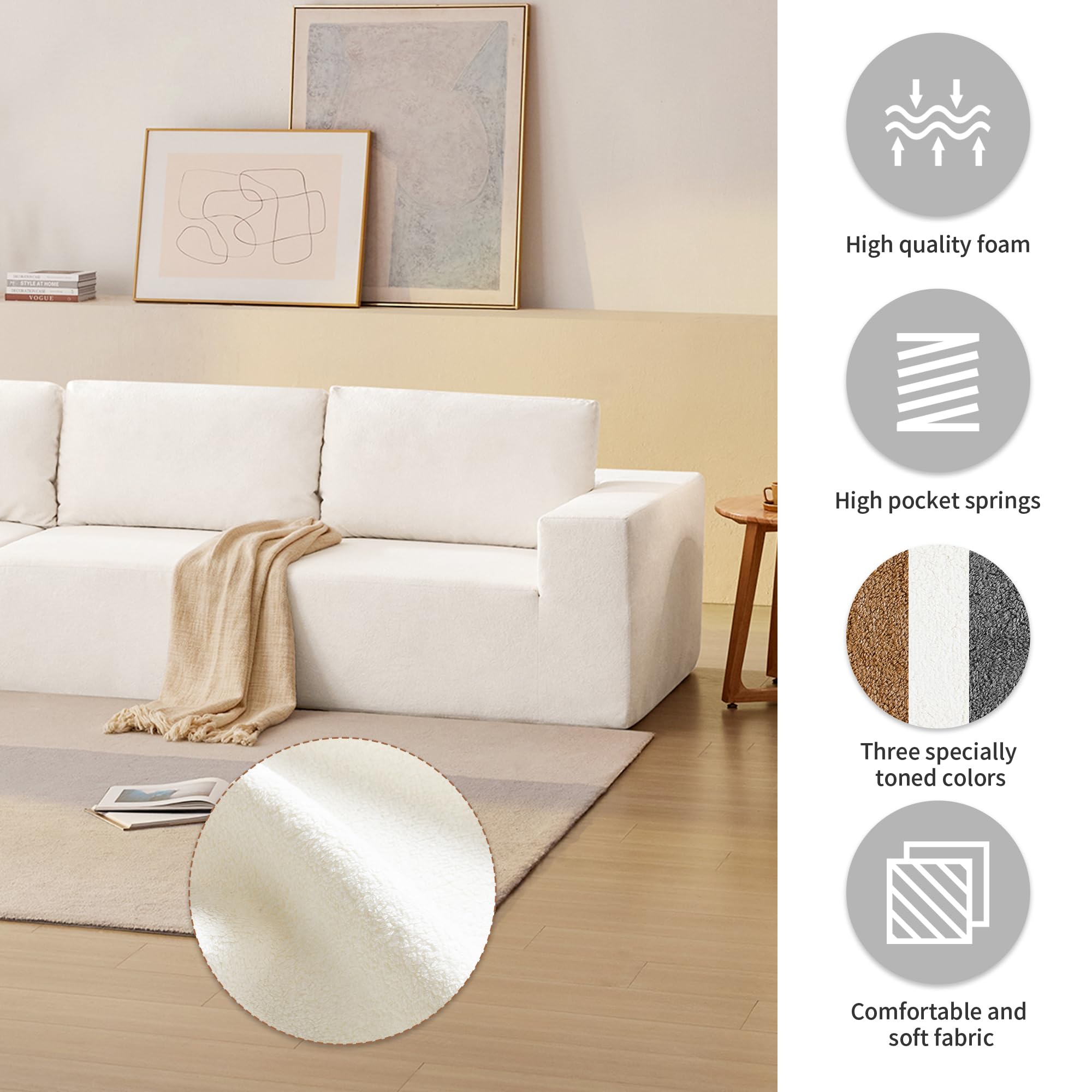 HABITRIO Modular L-Shaped Sectional Sofa Set - Luxury Upholstered Floor Couch with Convertible Sofa Bed for Living Room & Bedroom - Beige - Perfect for Small Spaces, Apartments, and Cozy Home Decor