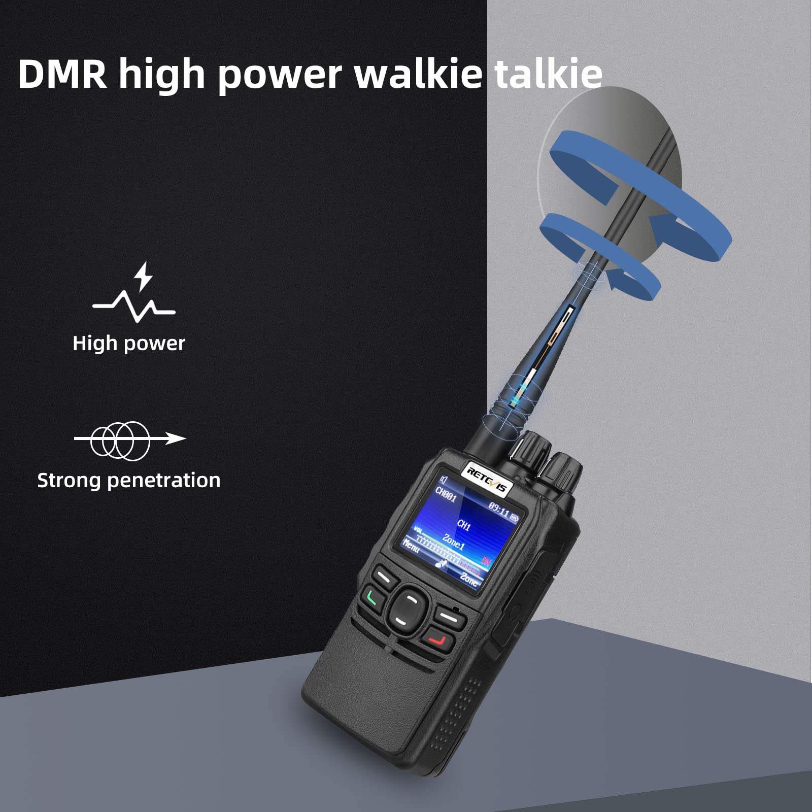 Retevis RB22 DMR Handheld Two-Way Radio - 4000 Channel Digital/Analog Walkie Talkie with IP66 Waterproof, TDMA & SMS - Professional Business Communication (2 Pack) for Construction, Security & Outdoor Adventures
