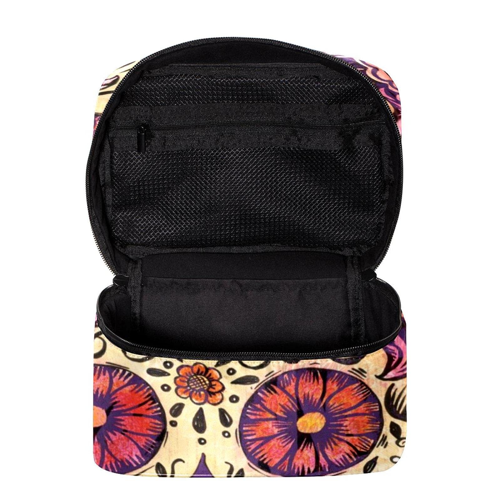 Stylish Sugar Skull & Daisy Print Large Travel Makeup Bag - Waterproof Cosmetic Organizer with Zipper for Women & Girls | Perfect for Vacation, Gym, Beach Trips & Daily Essentials Storage