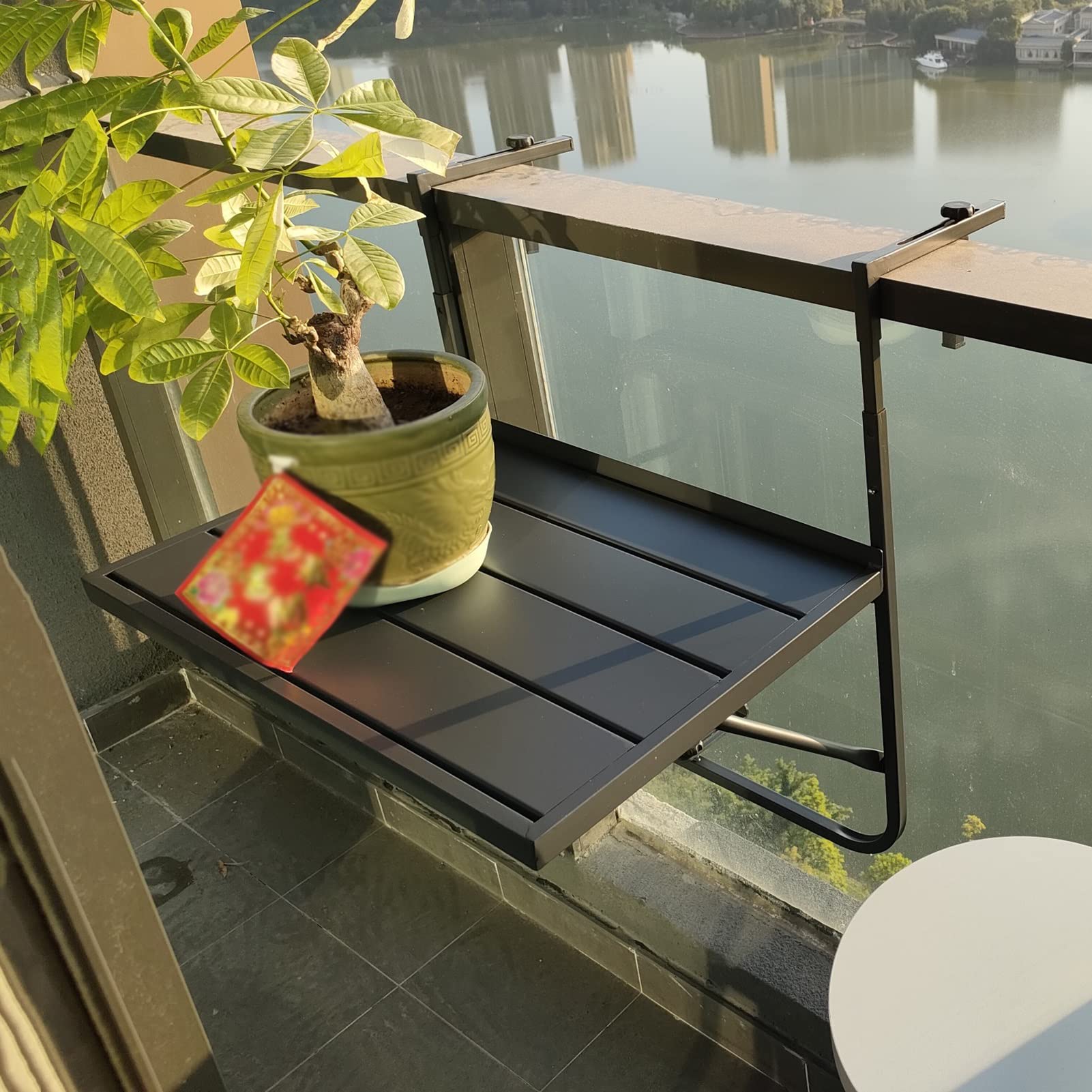 **Balcony Hanging Table - Folding Metal Drop Leaf Desk for Home, Patio & Small Spaces - Adjustable Height, Waterproof Floating Dining Table - Black, White, Gray - Perfect for Outdoor Breakfast, Coffee, or Work**