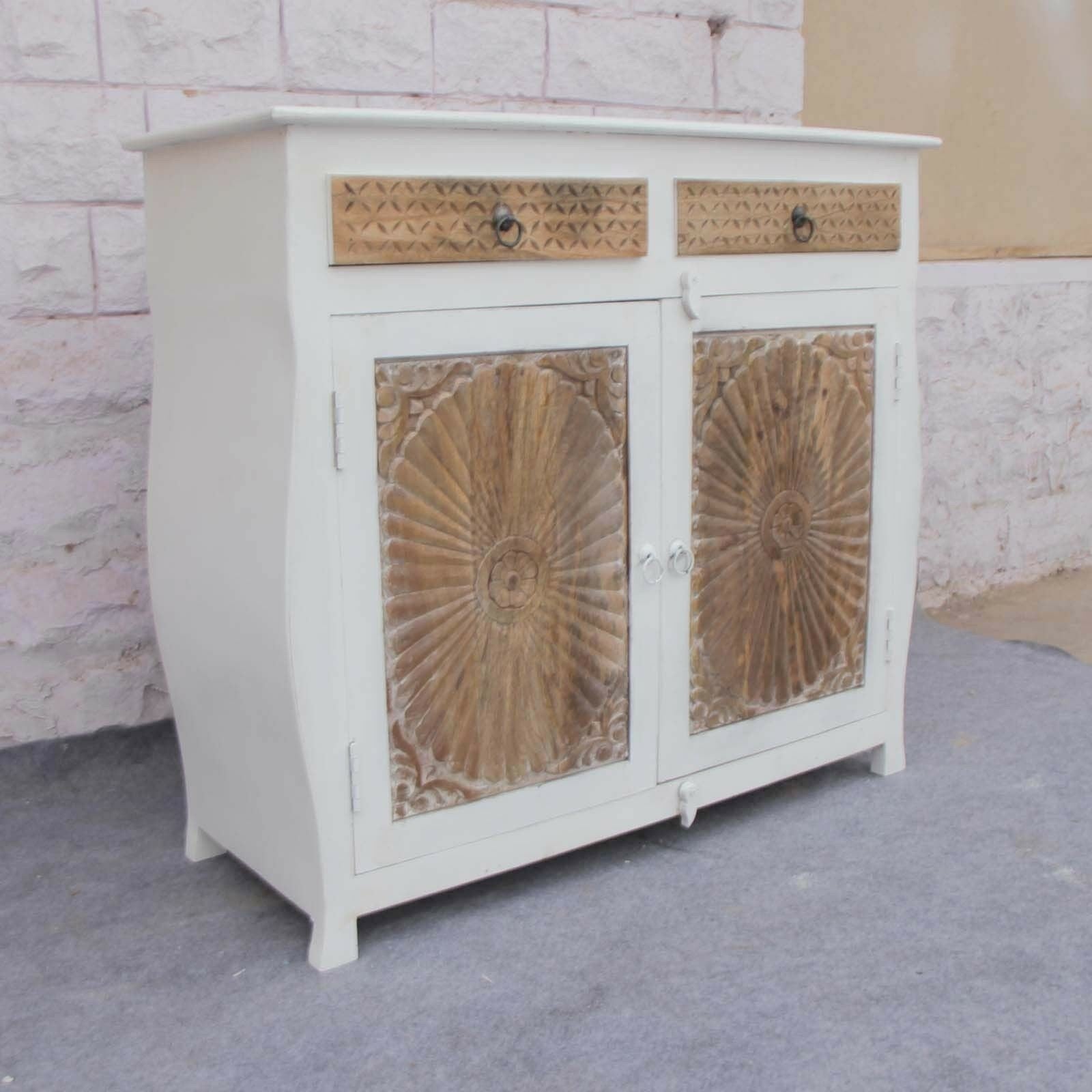 Antique French Colonial Carved Solid Wood Sideboard - Vintage Buffet Cabinet for Dining Room & Living Room Storage