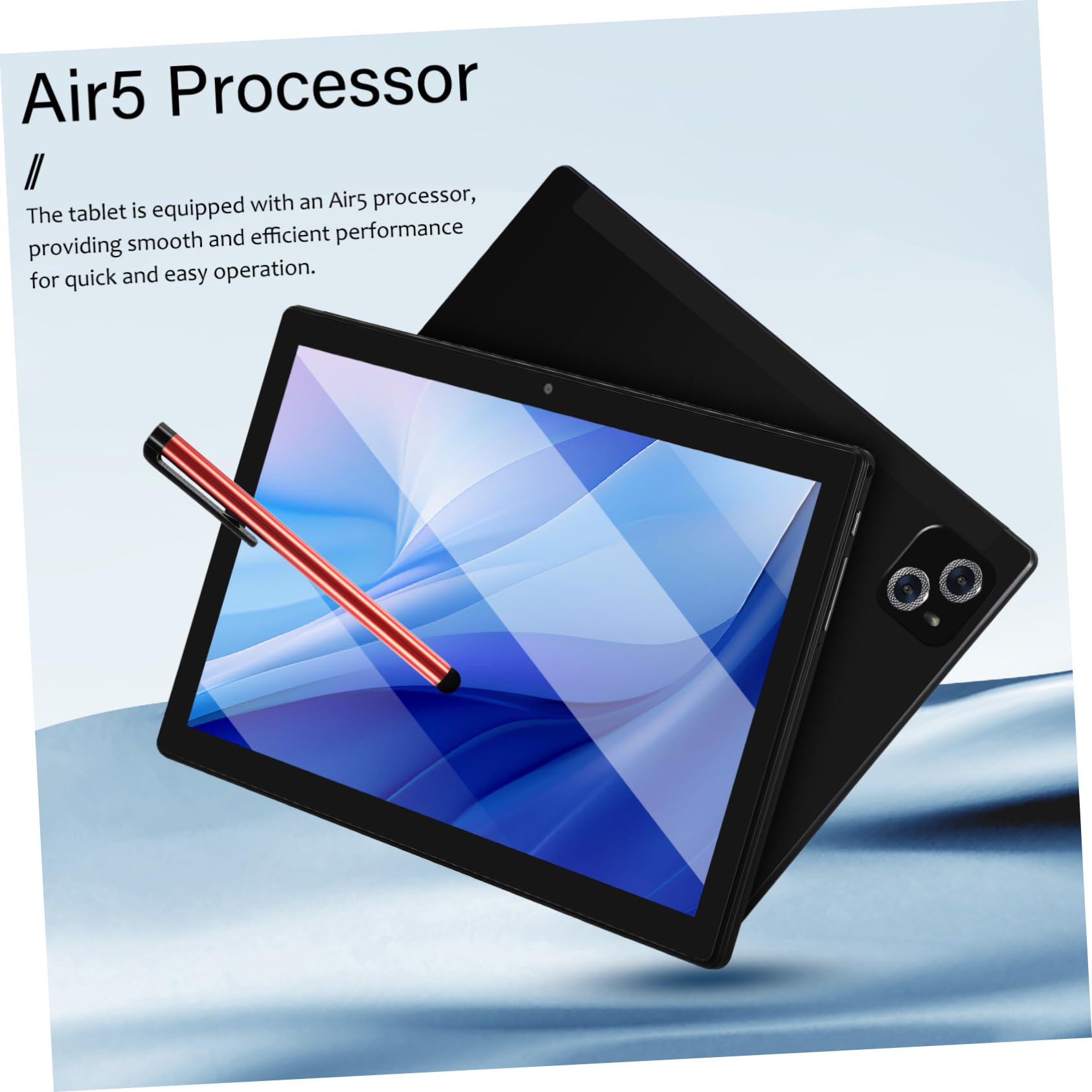 KICHOUSE 10.1 Inch Tablet with Air5 Processor - Portable Android Tablet for Kids with Stylus Pen & Headphones Stand, Black - Perfect for Online Learning, Gaming & Entertainment