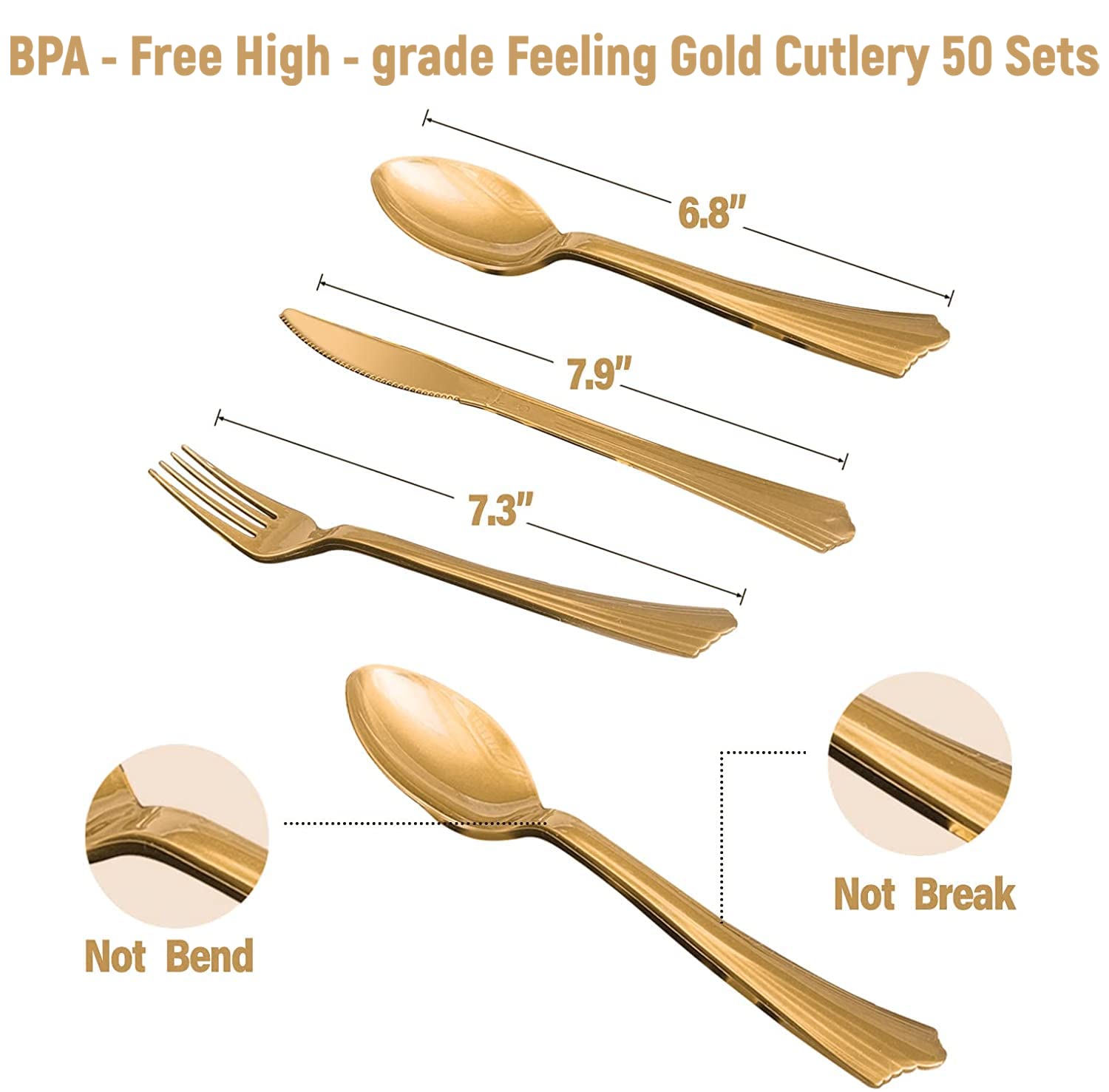 350-Piece Black and Gold Party Supplies Set - Disposable Dinnerware for 50 Guests - Gold Plastic Forks, Knives, Spoons & Golden Dot Paper Plates with Black Napkins & Cups - Perfect for New Year's, Graduation, Birthday & Wedding Celebrations - Elegant Table Setting for Special Occasions