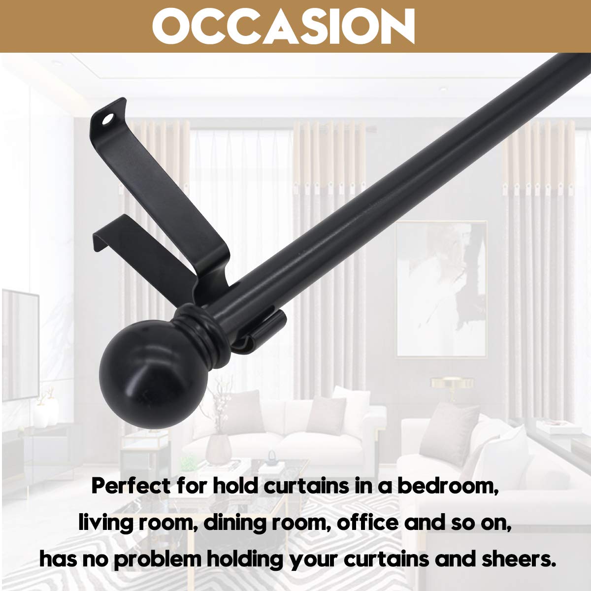 AddGrace 9-Piece Black Metal Curtain Rod Brackets for 1-Inch Rods - Heavy Duty Window Curtain Holders for Living Room, Bedroom & Home Decor