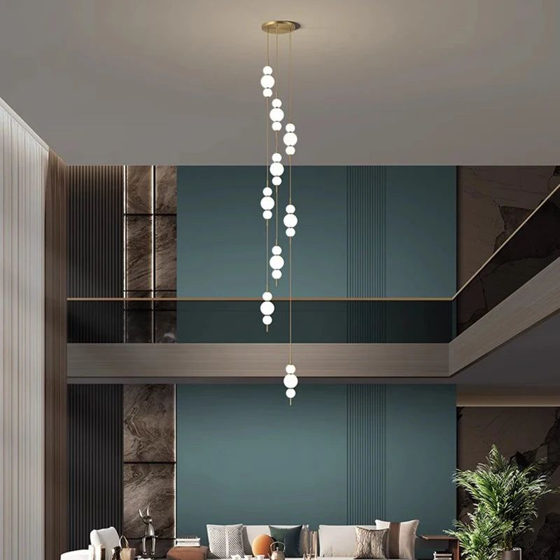 Modern Tri Globes Staircase Chandelier Lighting Fixture - Elegant Crystal Pendant Light for Foyer, Hallway & Stairwell Decoration - Perfect for Home, Hotel & Luxury Interior Design