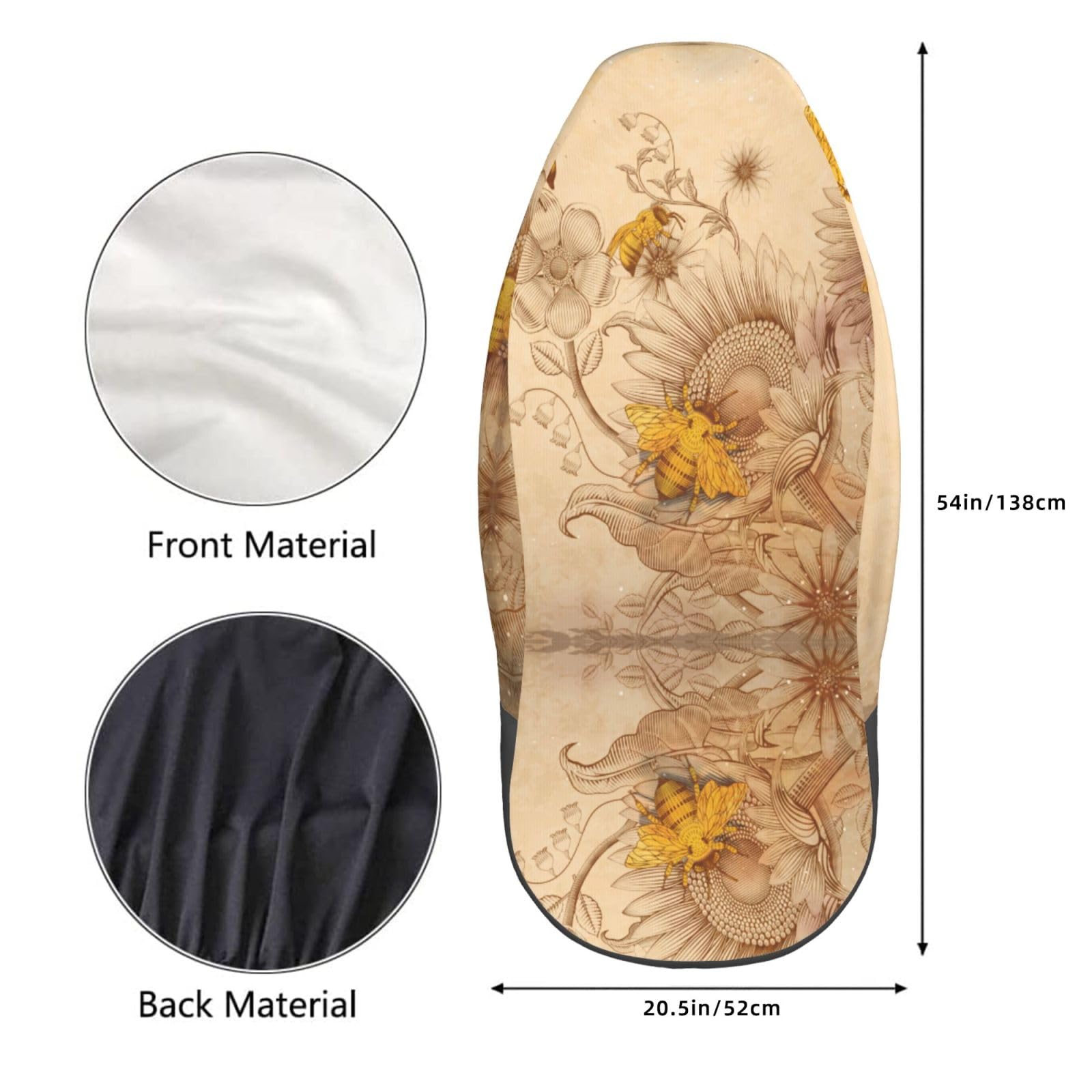 Foruidea Honey Bees Wildflowers Car Seat Covers - Universal 2-Piece Set for Most Cars, SUVs, Sedans & Trucks | Waterproof & Non-Slip Auto Seat Protectors | Perfect for Road Trips, Camping & Daily Commute