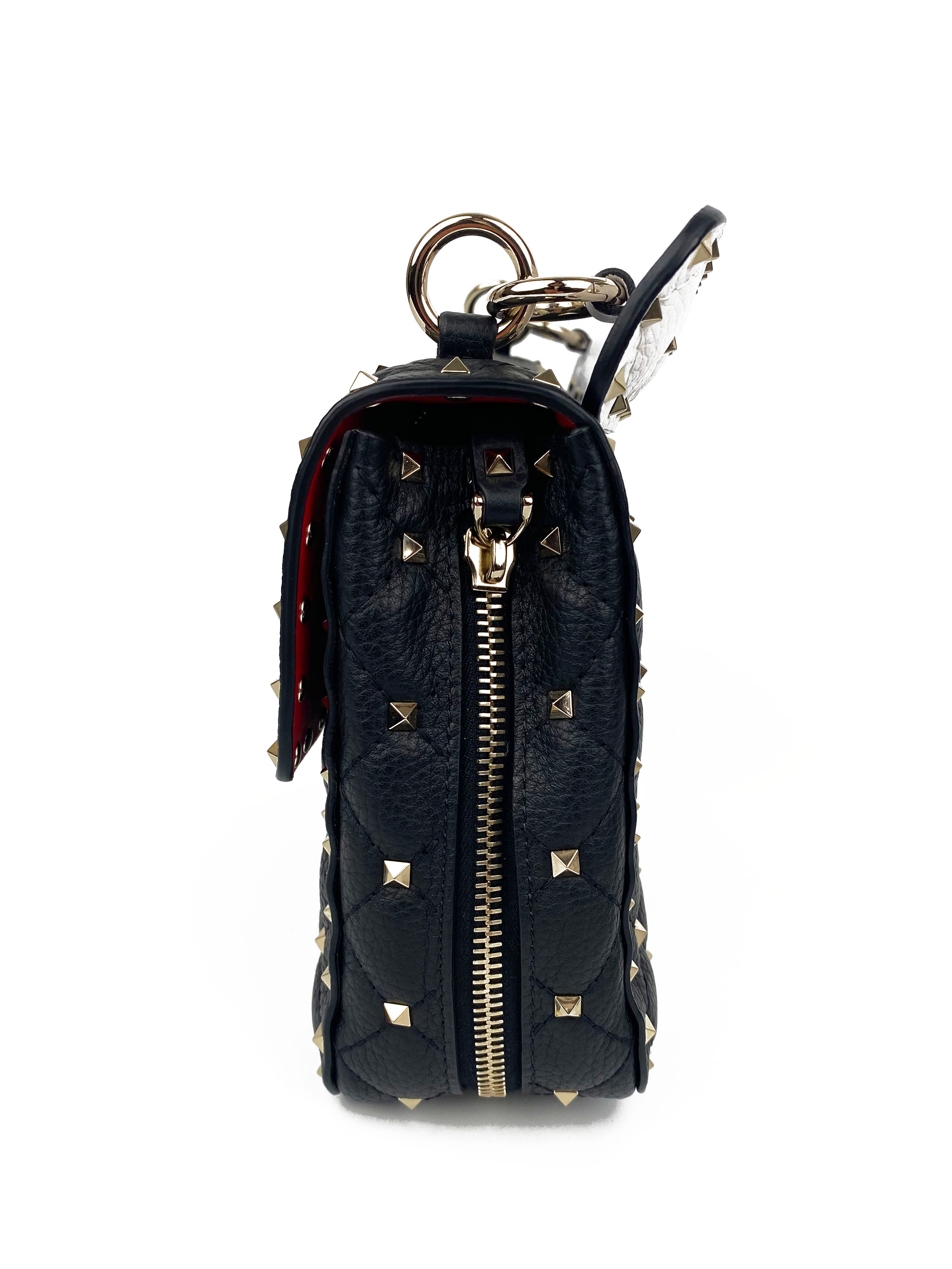 Valentino Rockstud Black & White Leather Shoulder Bag - Stylish Designer Handbag for Women, Perfect for Parties, Date Nights & Everyday Fashion Accessory