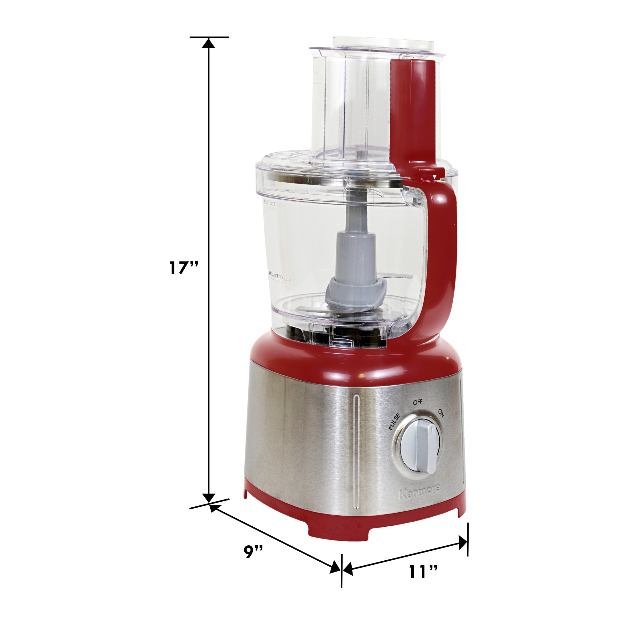 Kenmore 11 Cup Food Processor & Vegetable Chopper - 500W Stainless Steel Blender with Reversible Slicing/Shredding Disc for Chopping, Slicing, Grating & Pureeing - Perfect for Meal Prep, Baking & Healthy Cooking (Red/Silver)