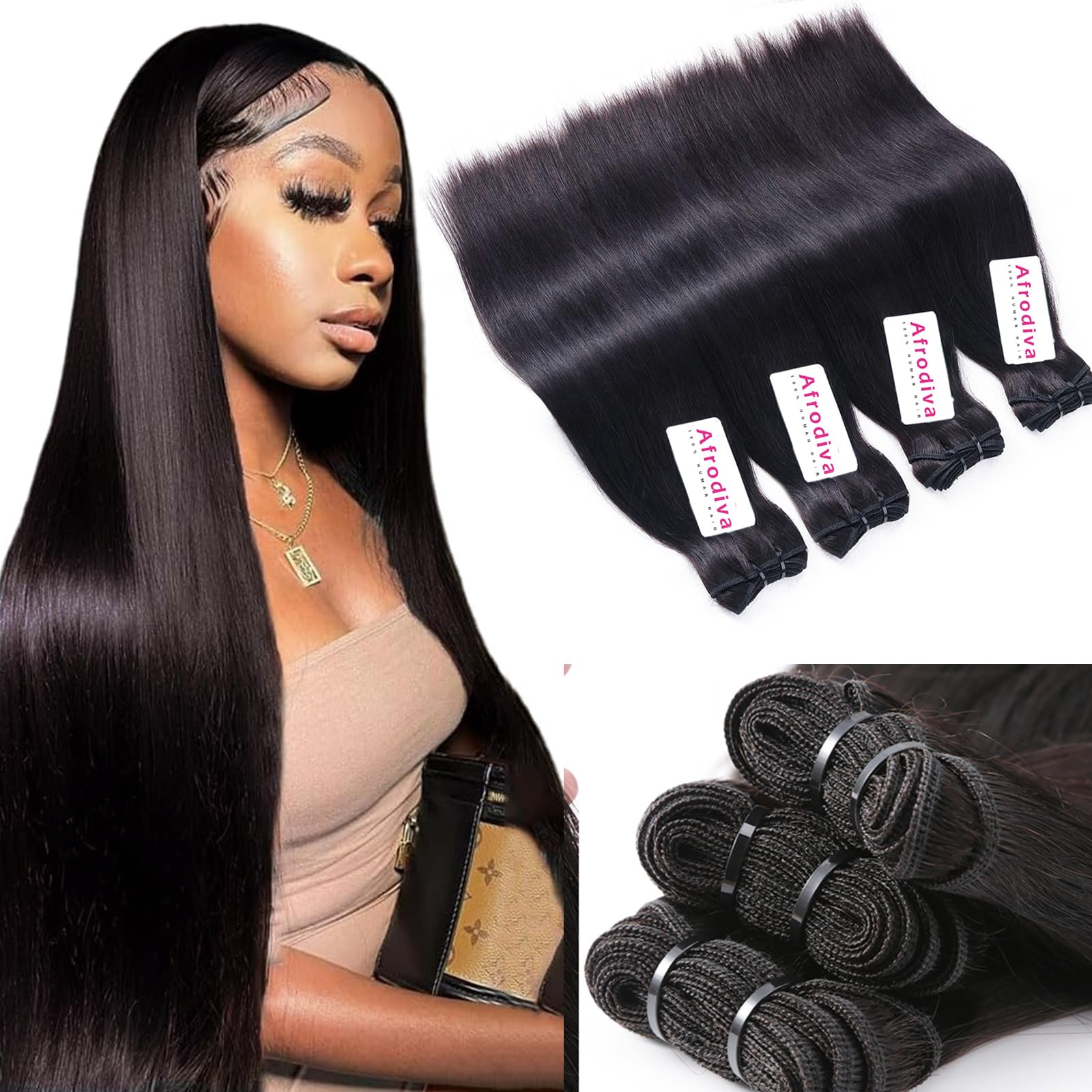 100% Unprocessed Brazilian Virgin Human Hair Bundles - Straight 4 Bundles (22/24/26/28 Inch) Double Weft Weave, 70g/Bundle, Natural Color - Perfect for Sew-In Weaves, Clip-In Extensions & Everyday Styling