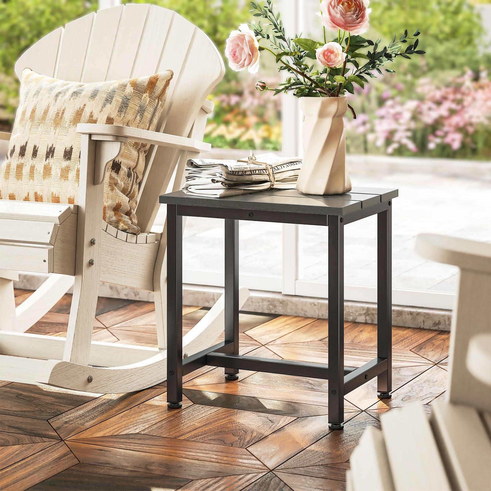 Weather-Resistant ODK Outdoor Side Table - Durable Adirondack Patio End Table with Waterproof Top for Hot Tub, Garden, Balcony & Poolside - Easy-to-Clean Grey Accent Table | Perfect for Outdoor Lounging, BBQ Parties & Poolside Relaxation
