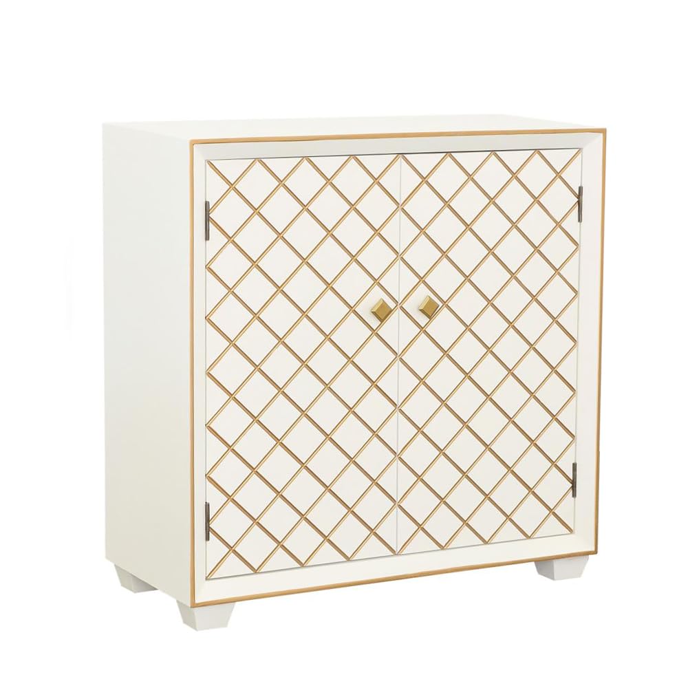 White and Gold Accent Cabinet - Modern Coaster Furniture 953286 for Living Room, Bedroom, or Entryway Storage