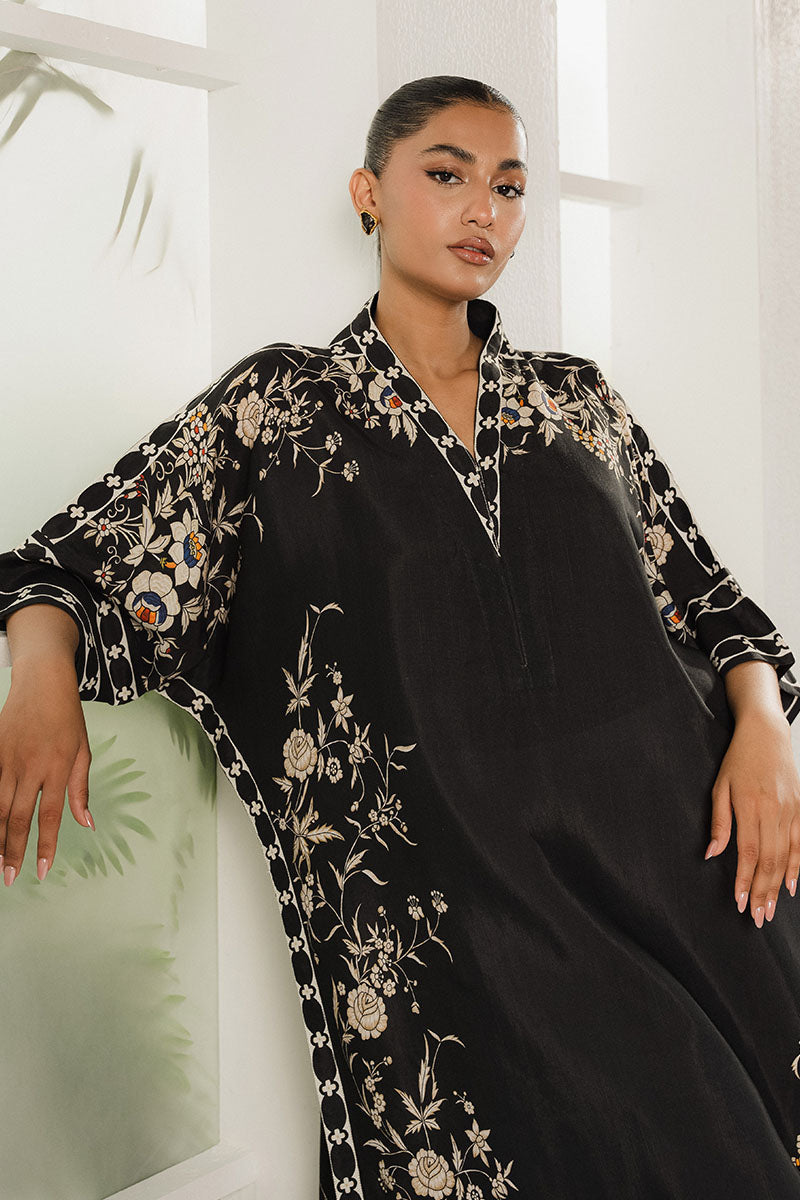 Black Trellis Printed Silk Shirt for Women - Elegant Floral Pattern Blouse for Office, Party & Special Occasions