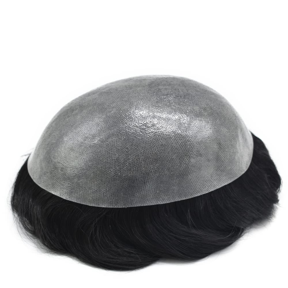 Premium 100% European Human Hair Toupee for Men - 0.12mm Thin Skin V-looped Hair Replacement System with Durable Poly Base (8