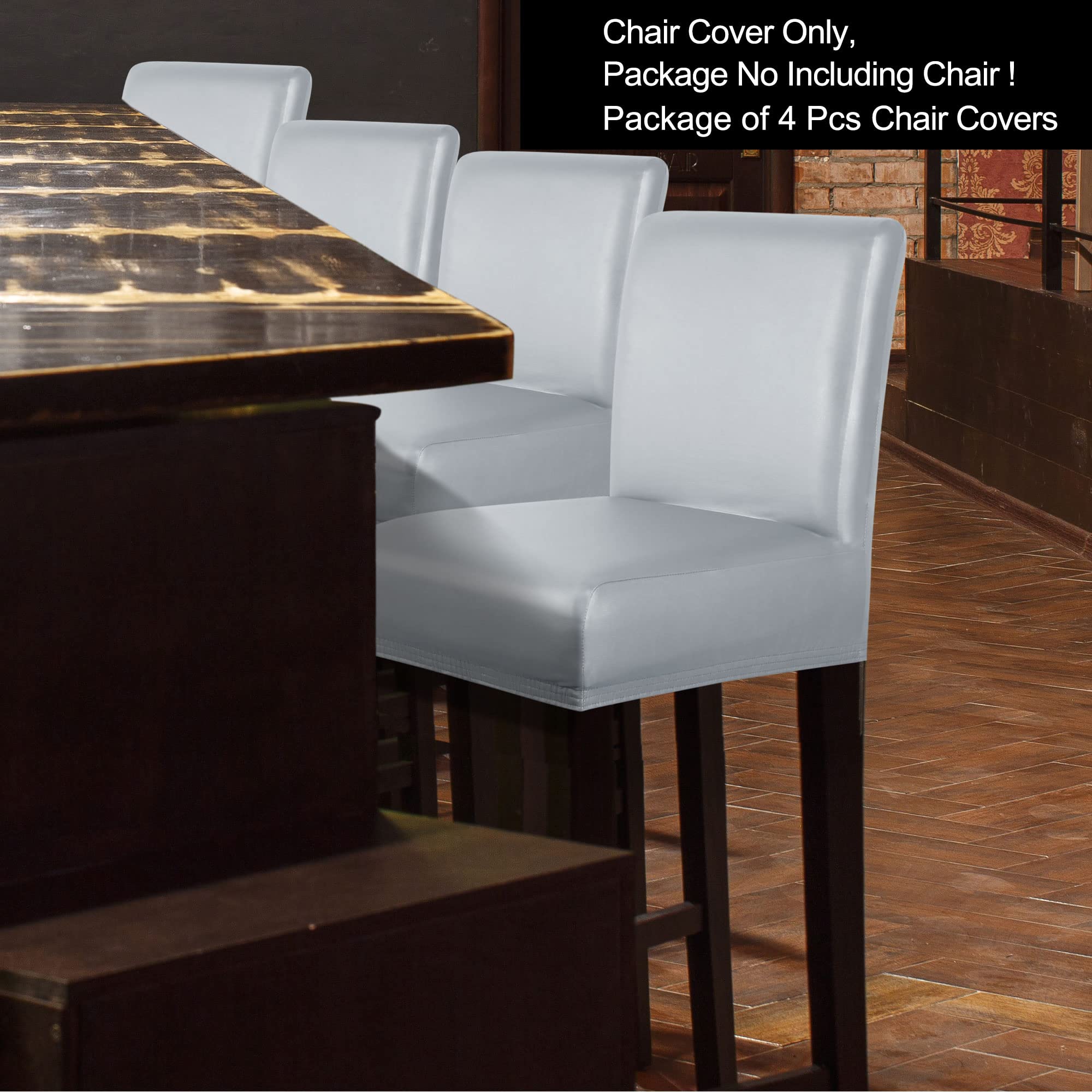 PiccoCasa Waterproof Bar Stool Covers - 4 Pack Faux Leather Pub Counter Height Chair Slipcovers with Elastic Band, Silver Gray - Perfect for Kitchen, Dining Room & Home Bar Decor