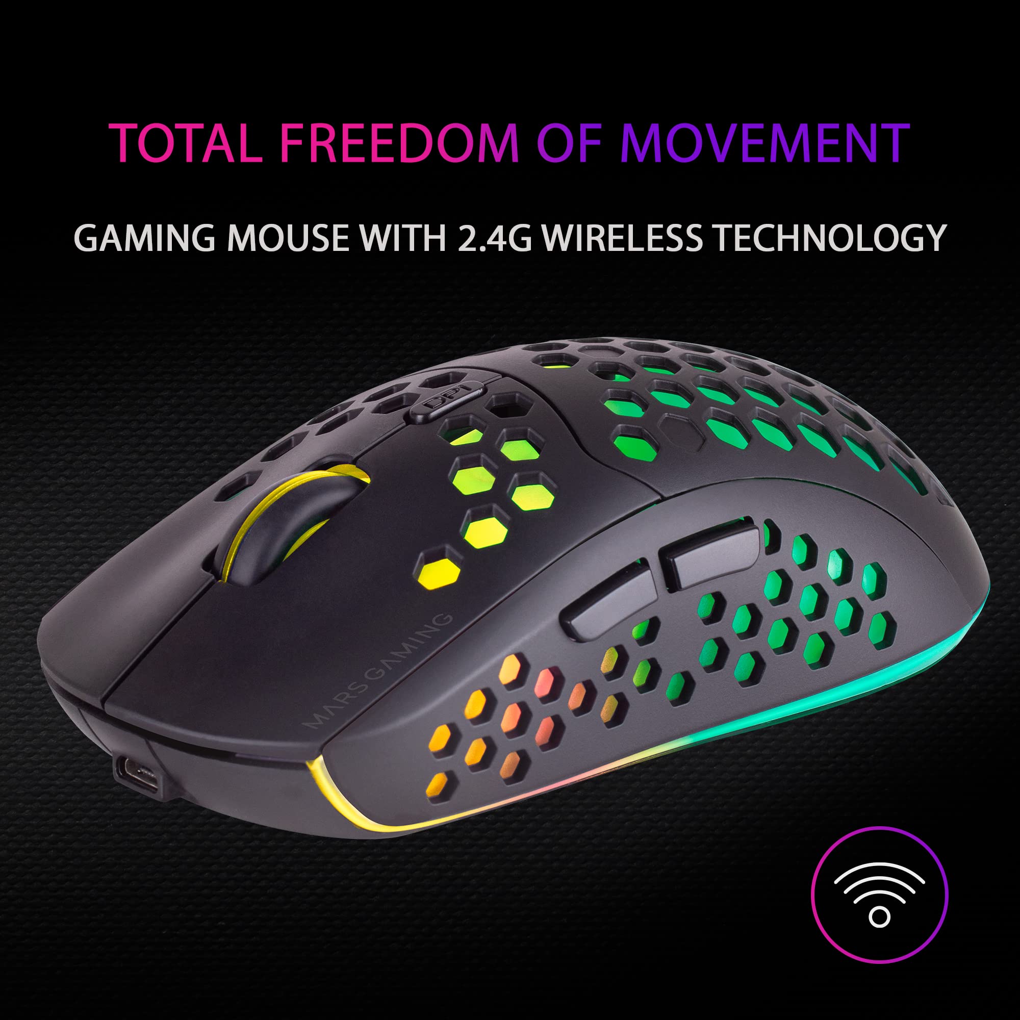 Mars Gaming MMW3 Wireless Gaming Mouse - RGB Flow Lighting, Ultra Lightweight 79g, 3200 DPI Adjustable, Ergonomic Design - Perfect for PC Gaming, Esports & Office Work (Black)