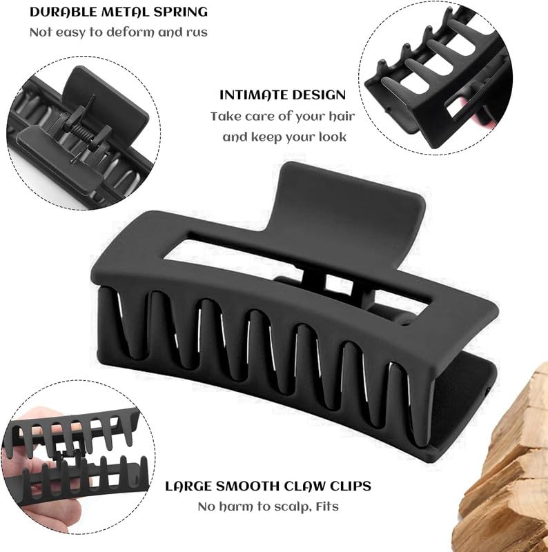 **Minta Hair Claw Clips for Women - 3.46’’ Matte Non-Slip Hair Jaw Clips, Jumbo Square Strong Hold Clips for Thick Hair (4 Pcs) - Perfect for Updos, Ponytails & Everyday Styling**