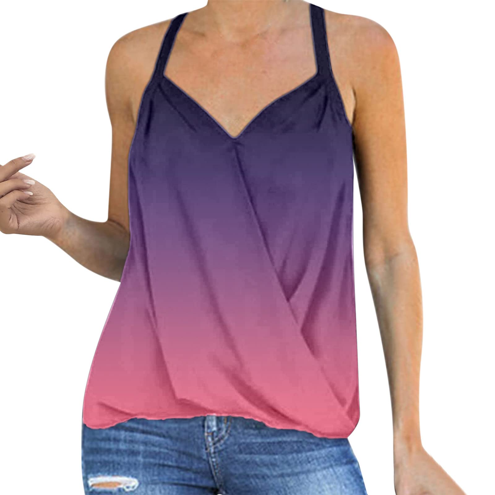 Women's Spaghetti Strap Graphic Tank Tops - Sleeveless Gradient Color Camisole Blouse for Casual Wear, Summer Outfits & Beach Vacations
