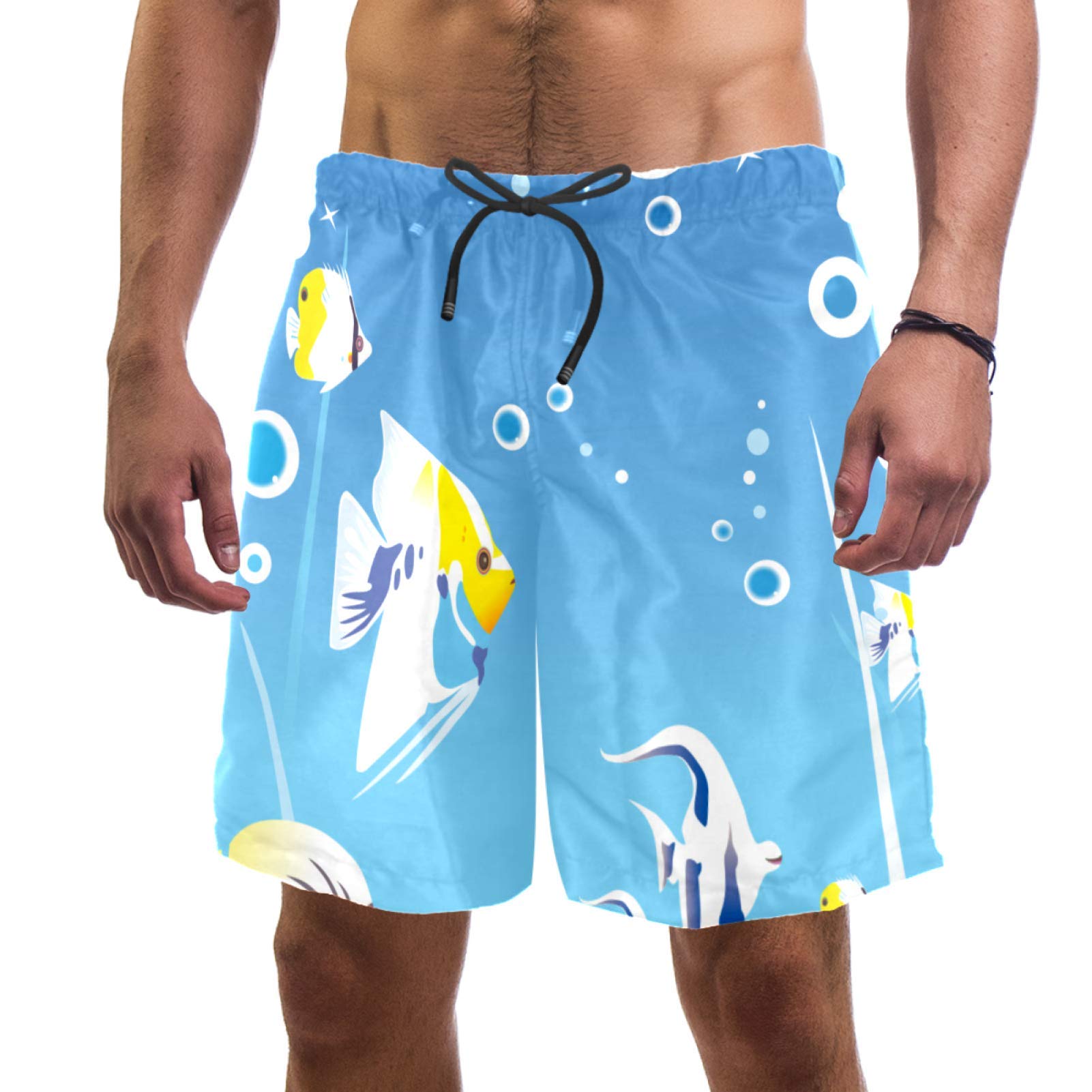 Lixmuno Men's Quick-Dry Swim Trunks with Fish Bubble Print - Elastic Waist Board Shorts for Beach, Pool & Water Sports