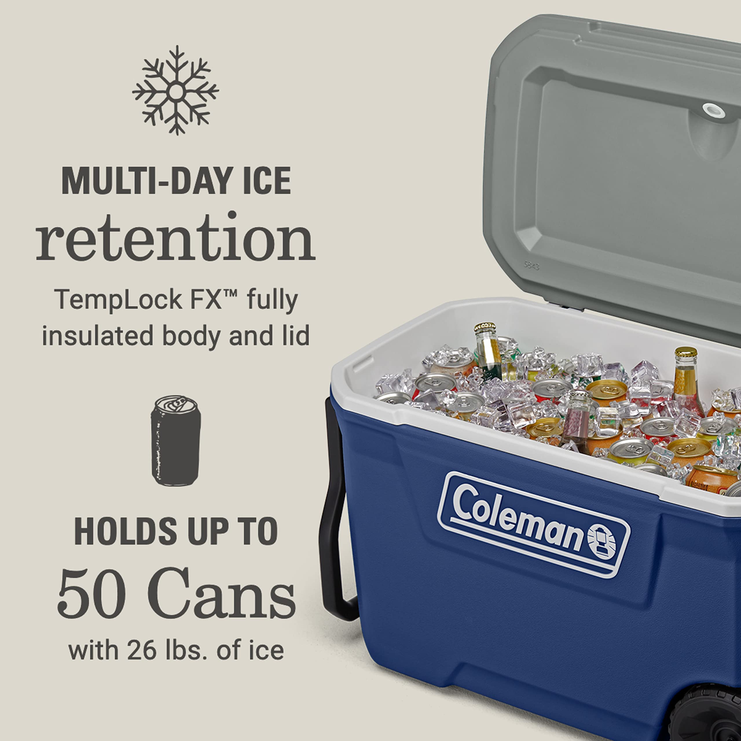 316 Stainless Steel Cooler 62 Quart (62QT) Wheeled Outdoor Cooler with Heavy-Duty Wheels - Perfect for Camping, Picnics, Beach Trips, and Tailgating Parties