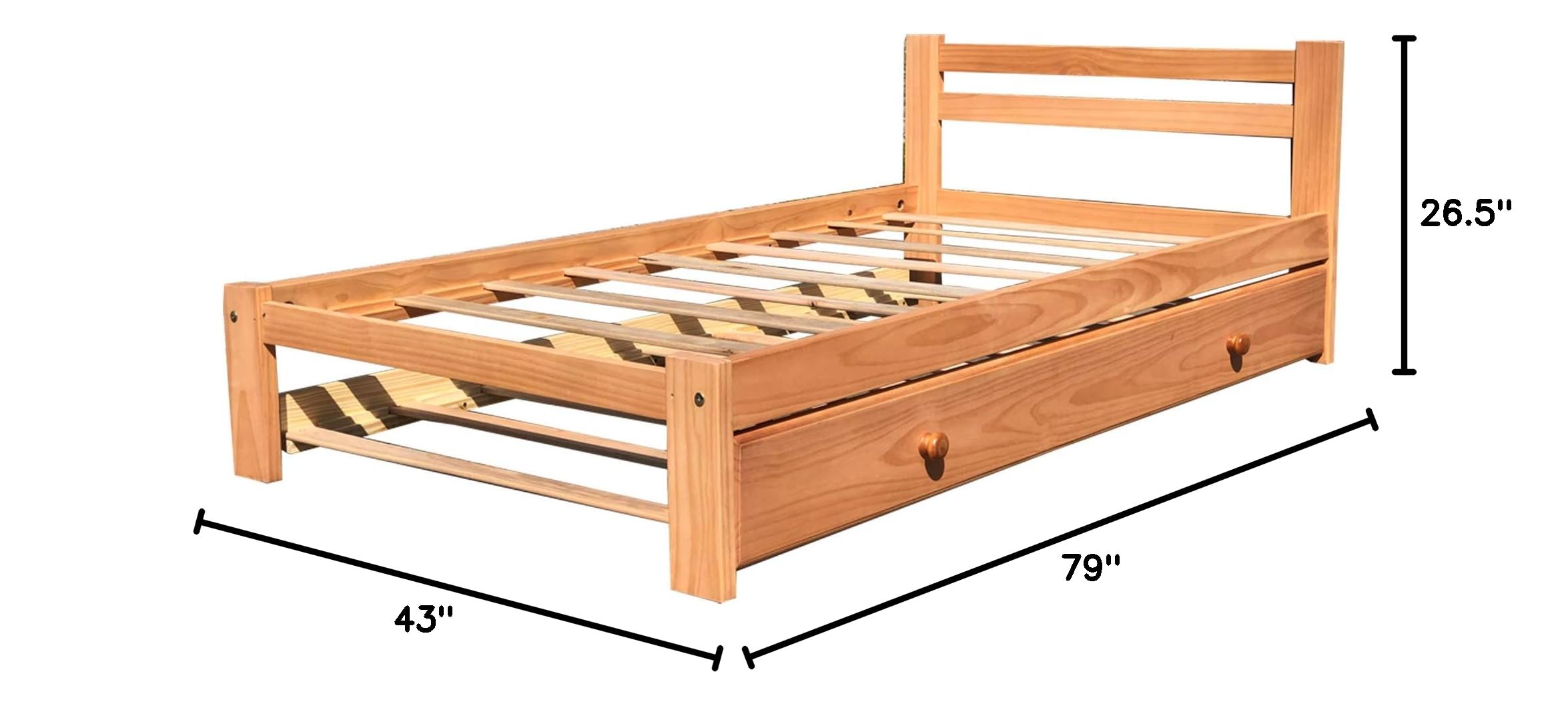 Amazonas Honey Pine Finish Twin Bed & Trundle - Solid Pine Wooden Trundle Bed with Hardwood Slats Support - Perfect for Boys, Girls & Kids Bedroom - Durable Wooden Bed Frame for Sleepovers & Small Spaces