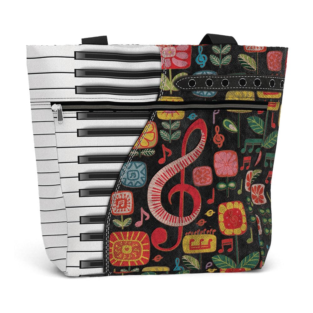 84Hoods Stylish Large Tote Bag for Women - Spacious Shoulder Bag with Multiple Pockets & Secure Zipper Closure - Perfect Work Bag, Piano Teacher Gift & Music Lover Accessory - Ideal for Office Commute, Music Lessons & Everyday Use