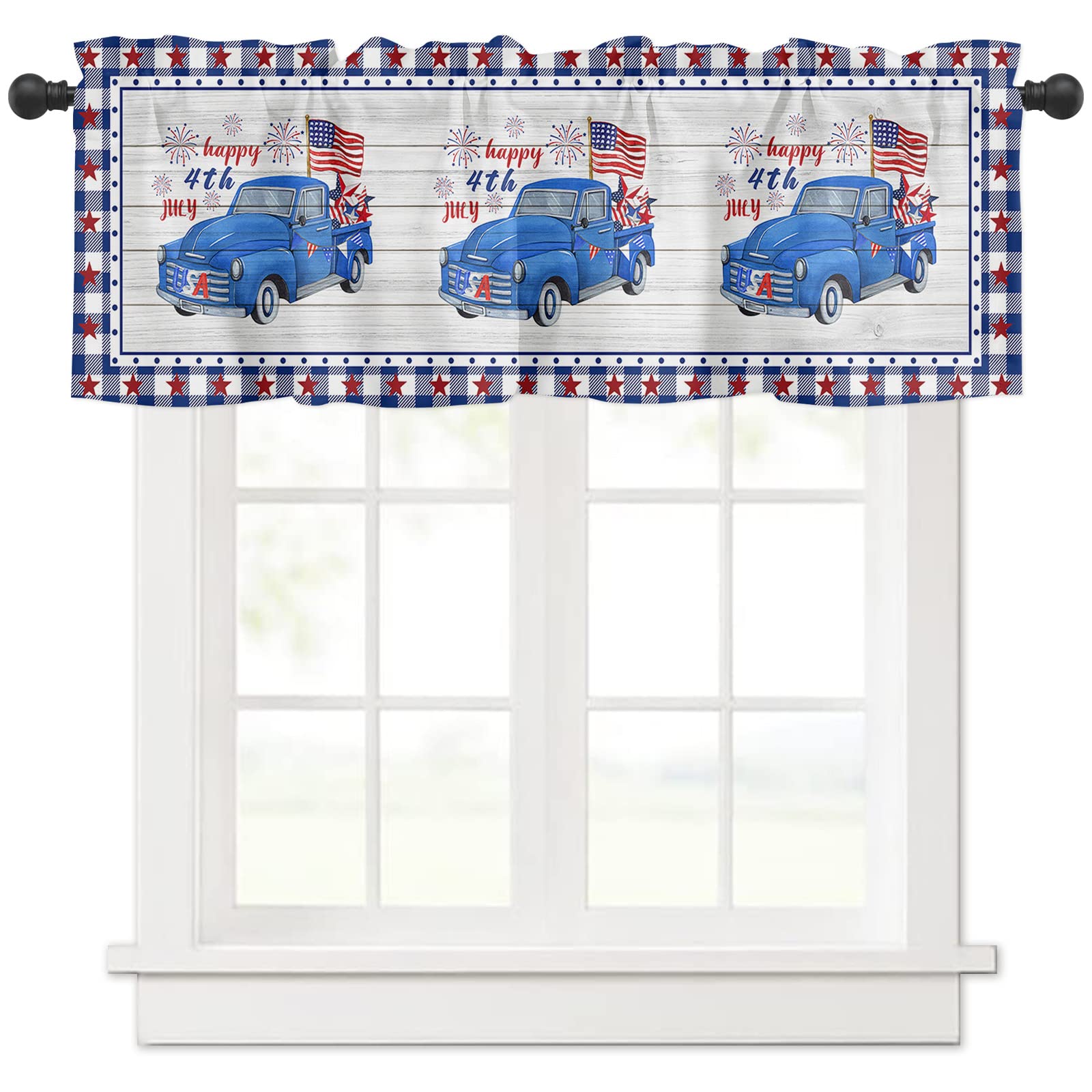 American Flag Firework Window Curtains - 54 x 18 Inch Washable Rod Pocket Valances for Kitchen, Bedroom, Living Room & Small Windows | Farm Truck Panel Drapery for Independence Day Decor | Perfect for Patriotic Home Decor & Seasonal Window Treatments