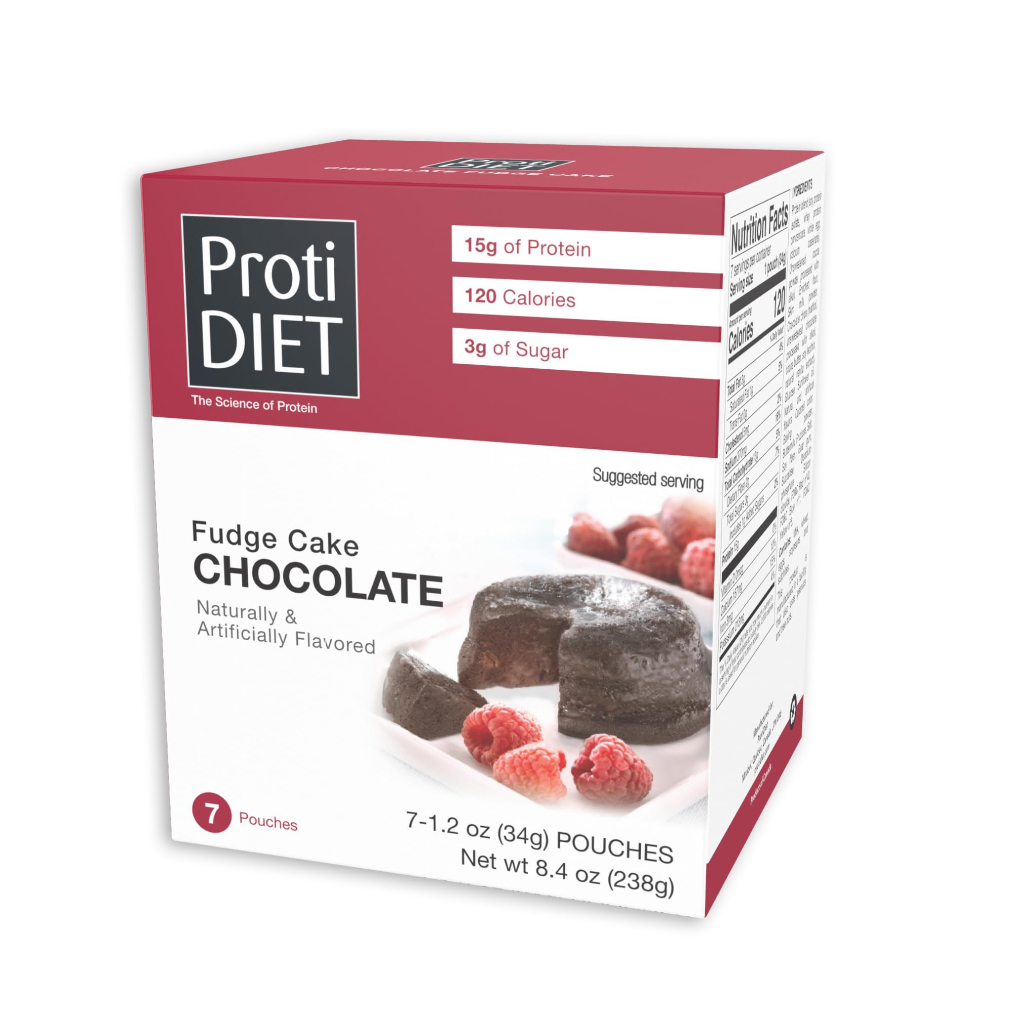 ProtiDIET Protein Chocolate Fudge Cake Mix - 15g Protein per Serving | Low Fat High Protein Snacks for Adults | Quick & Easy to Prepare | 7 Single-Serve Pouches | Perfect for Post-Workout, Weight Loss & Healthy On-the-Go Snacking