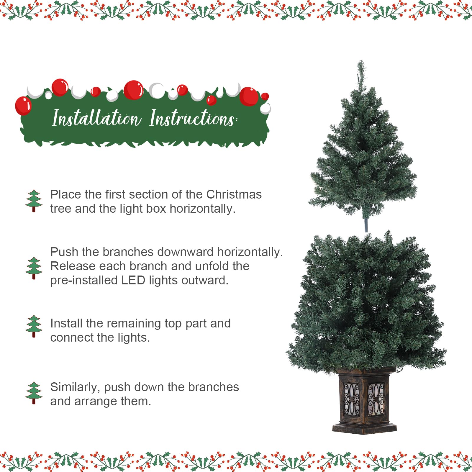 GARVEE 4.5 Ft Pre-Lit Artificial Christmas Tree with 300 LED Lights - 8 Lighting Modes, Fiber Optic Decorations & Antique Urn Base - Perfect for Home, Office & Holiday Decor