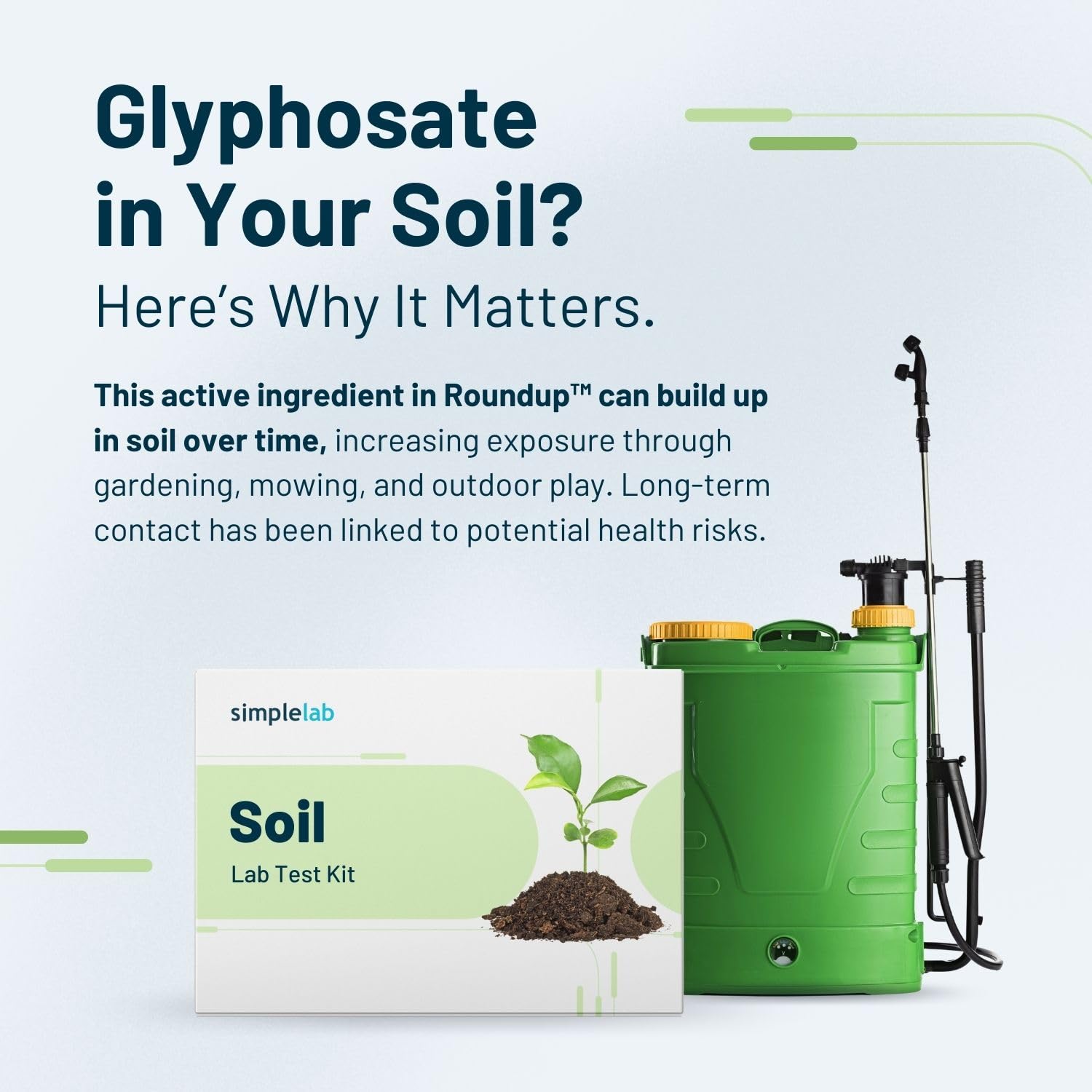 Glyphosate in Soil Test Kit by SimpleLab | 9 Compounds Analyzed by Certified Lab | At-Home Soil Testing | Easy Sample Collection & Mail-In for Accurate Results | Ideal for Home Gardeners, Farmers & Environmental Testing