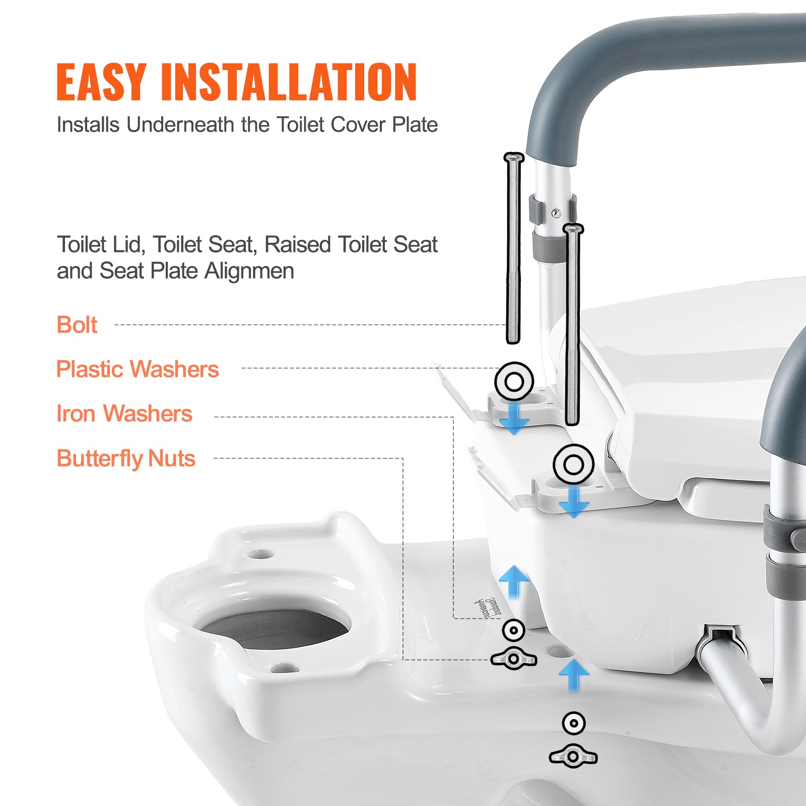 VEVOR Raised Toilet Seat with Handrails - 3.5