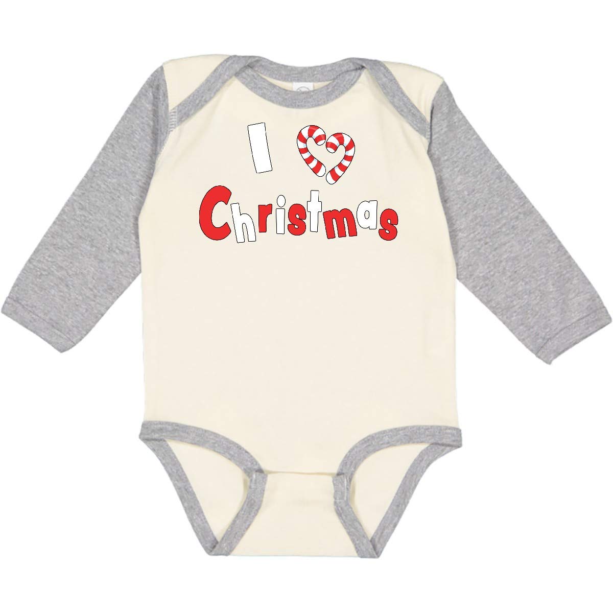 Inktastic I Love Christmas - Candy Cane Heart Long Sleeve Baby Bodysuit | Holiday Outfit for Infants & Toddlers | Christmas Photo Shoot, Family Matching, Gift Idea