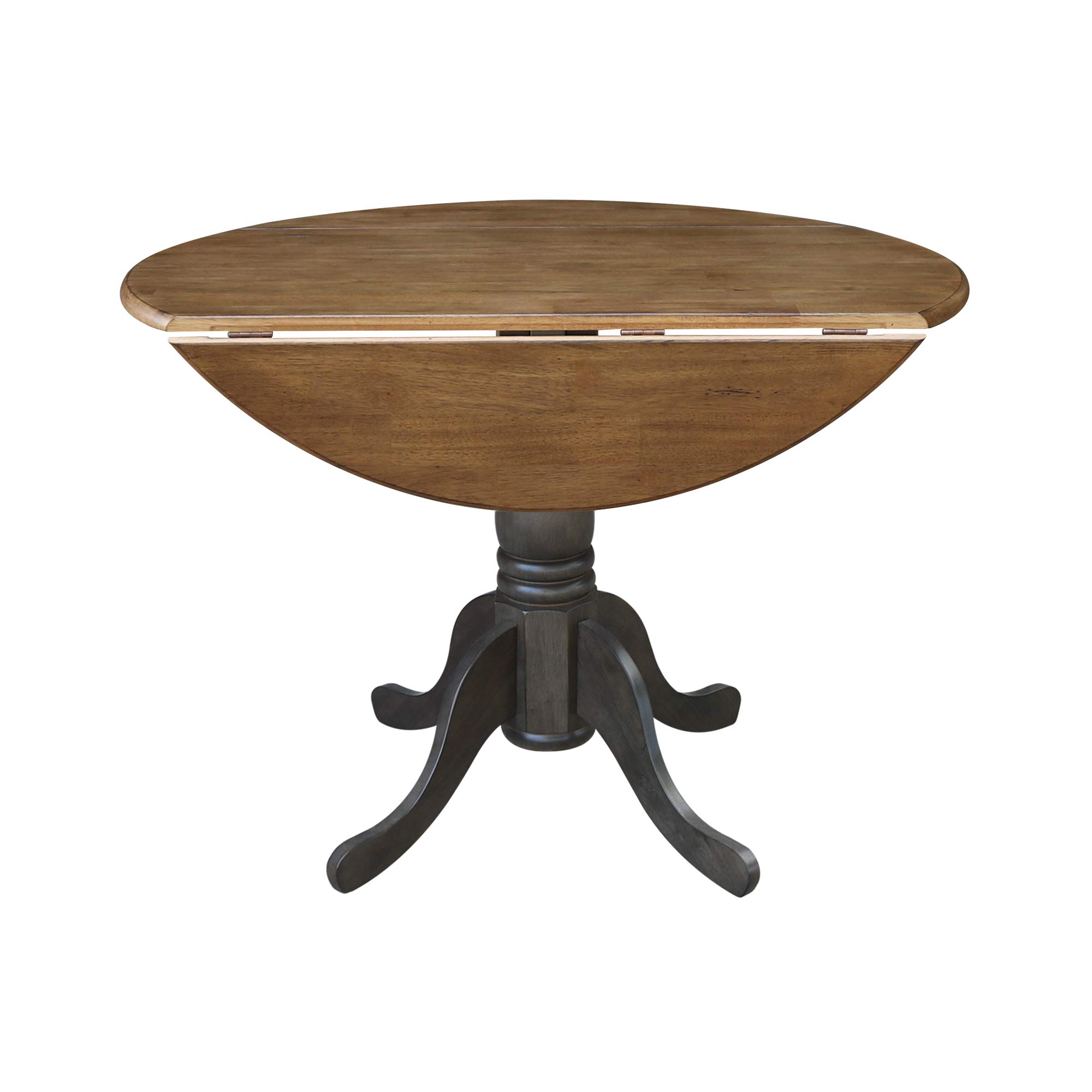 42 Inch Dual Drop Leaf Dining Table - Solid Hickory & Washed Coal Finish - Expandable Space-Saving Design for Small Kitchens, Apartments, and Dining Rooms