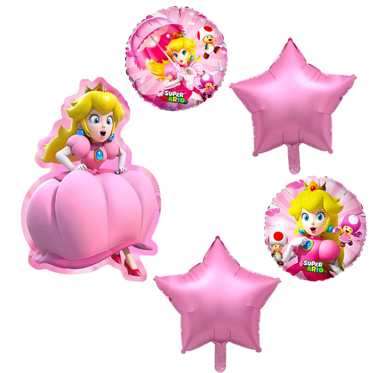 5Pcs Princess Peach Foil Balloons - Super Mario Birthday Party Decorations for Girls, Kids Room Decor, Baby Shower & Themed Party Supplies (Pink, Gold) - Perfect for Birthday Parties, Baby Showers, Gender Reveals & Mario-Themed Events