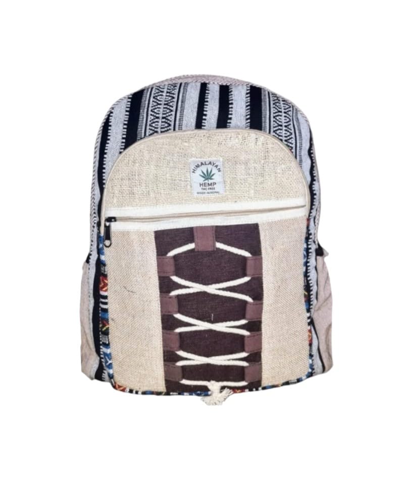 Eddika Natural Vegan Handmade Hemp Backpack - Eco-Friendly Large Himalayan Backpack for Men, Women, Boys & Girls - Perfect for Festivals, Travel & Daily Use