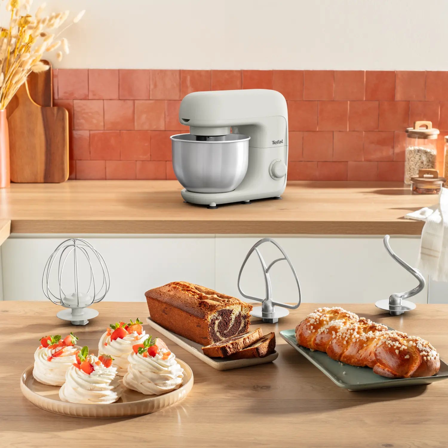 Tefal QB1601 Bake Essential Stand Mixer - 5-Quart White Electric Mixer for Baking, Dough, Cake & Cookies - Perfect for Home Kitchen & Professional Bakers