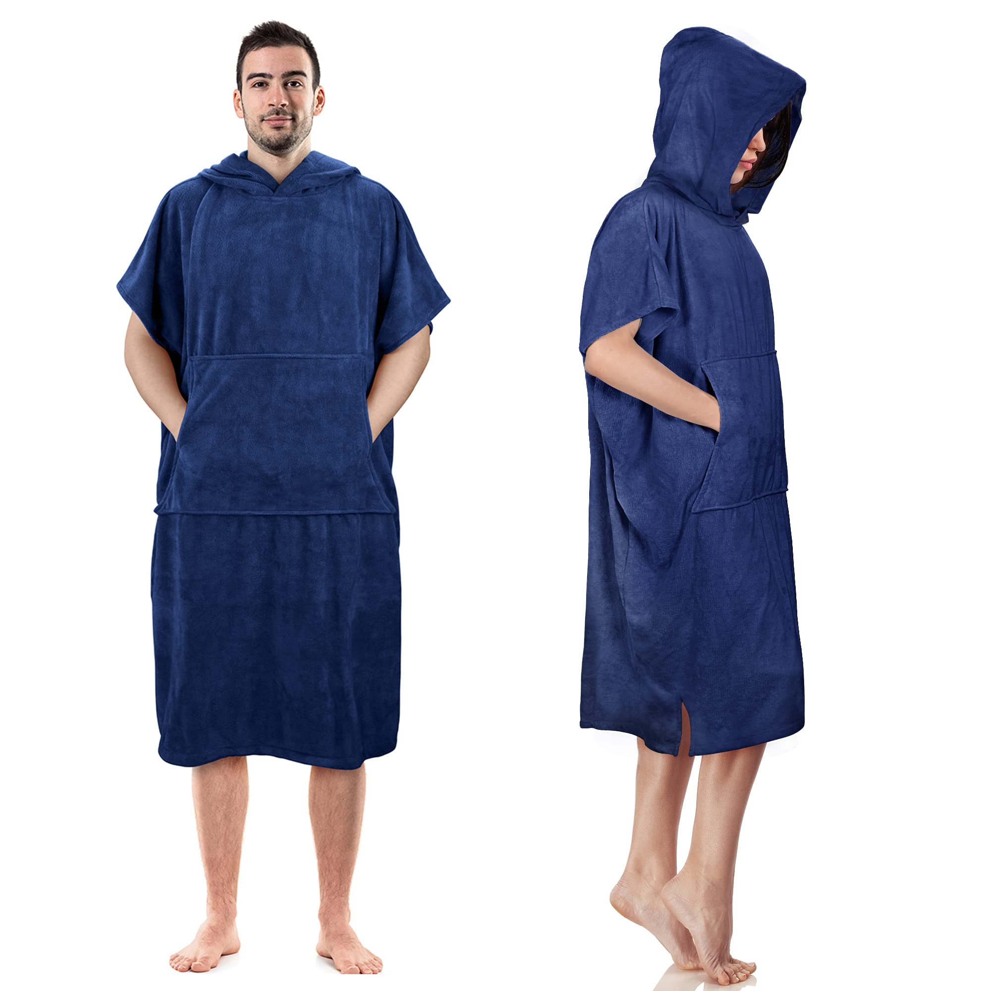 Tirrinia Surf Beach Changing Towel with Hood - Super Absorbent Microfiber Swim Robe Poncho for Men & Women - Quick Dry Bath Shower Pool Cover-Up - Perfect for Swimming, Surfing, Beach Yoga & Travel (Navy)
