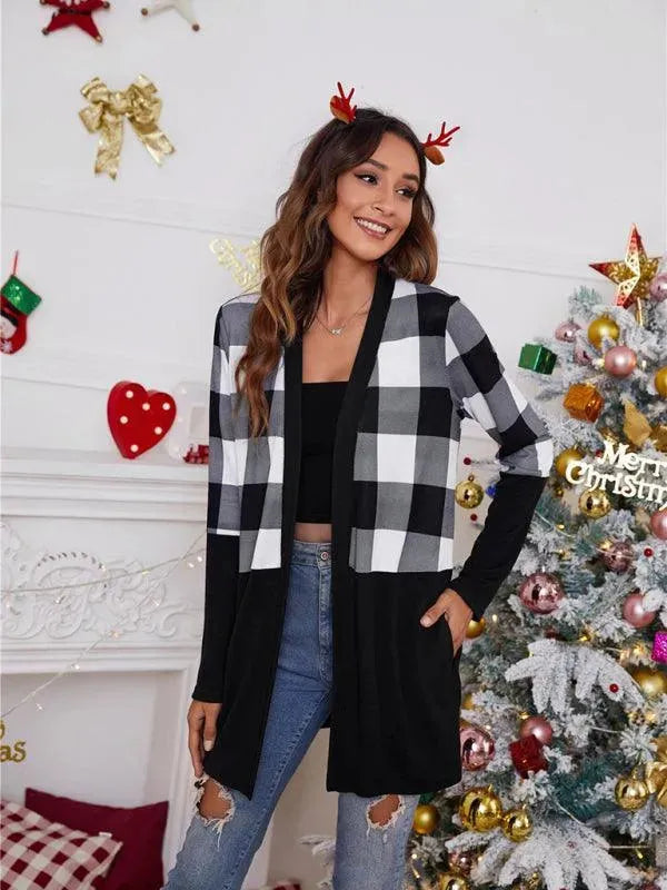 Cozy Christmas Print Women's Cardigan Sweater - Casual Long Sleeve Open Front Knit Top for Holiday Parties & Winter Outfits